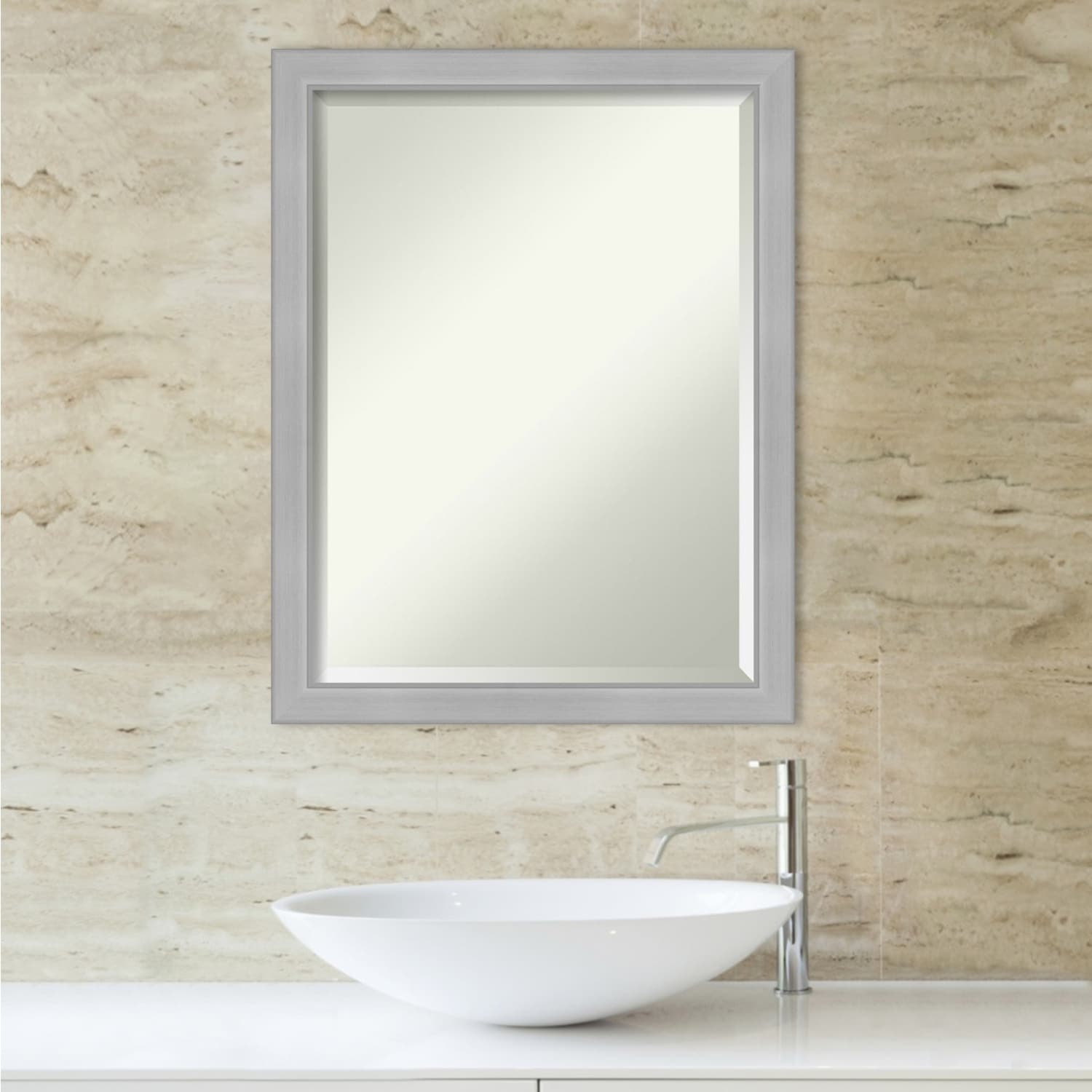 Beveled Bathroom Wall Mirror - Vista Brushed Nickel Frame