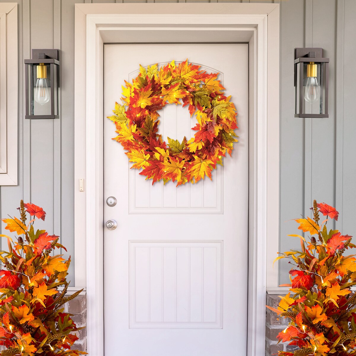 Glitzhome Thanksgiving LED Lighted Fall Maple Leaves Wreath & Garland