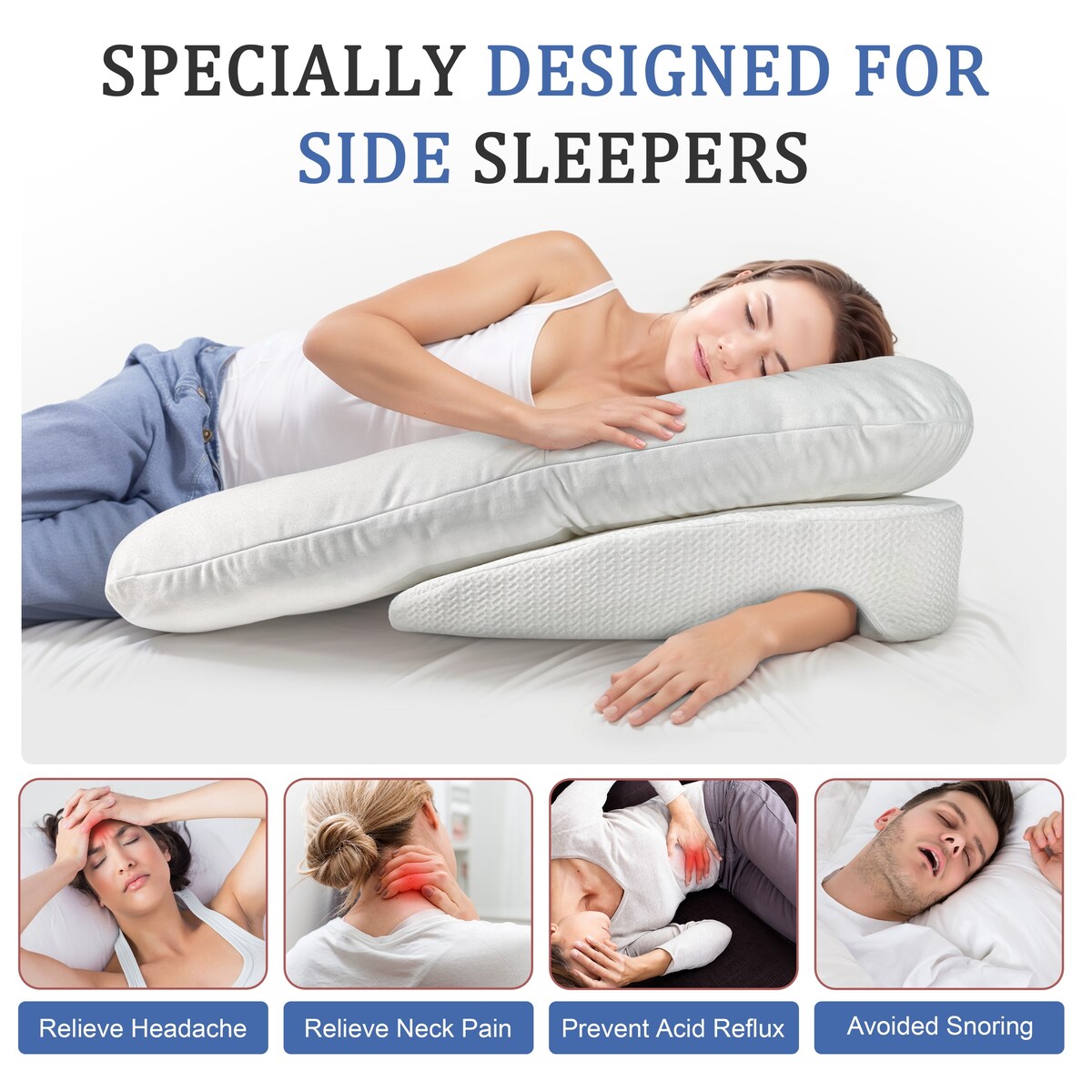 WOWMAX Shoulder Relief Bed Wedge U Shape Body Pillow System for Side Sleepers Acid Reflux