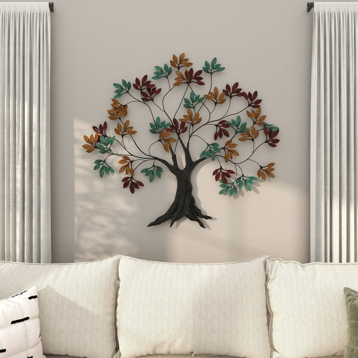 Metal Tree Home Wall Decor with Leaf Detail - Multi Colored - Roche River Decor