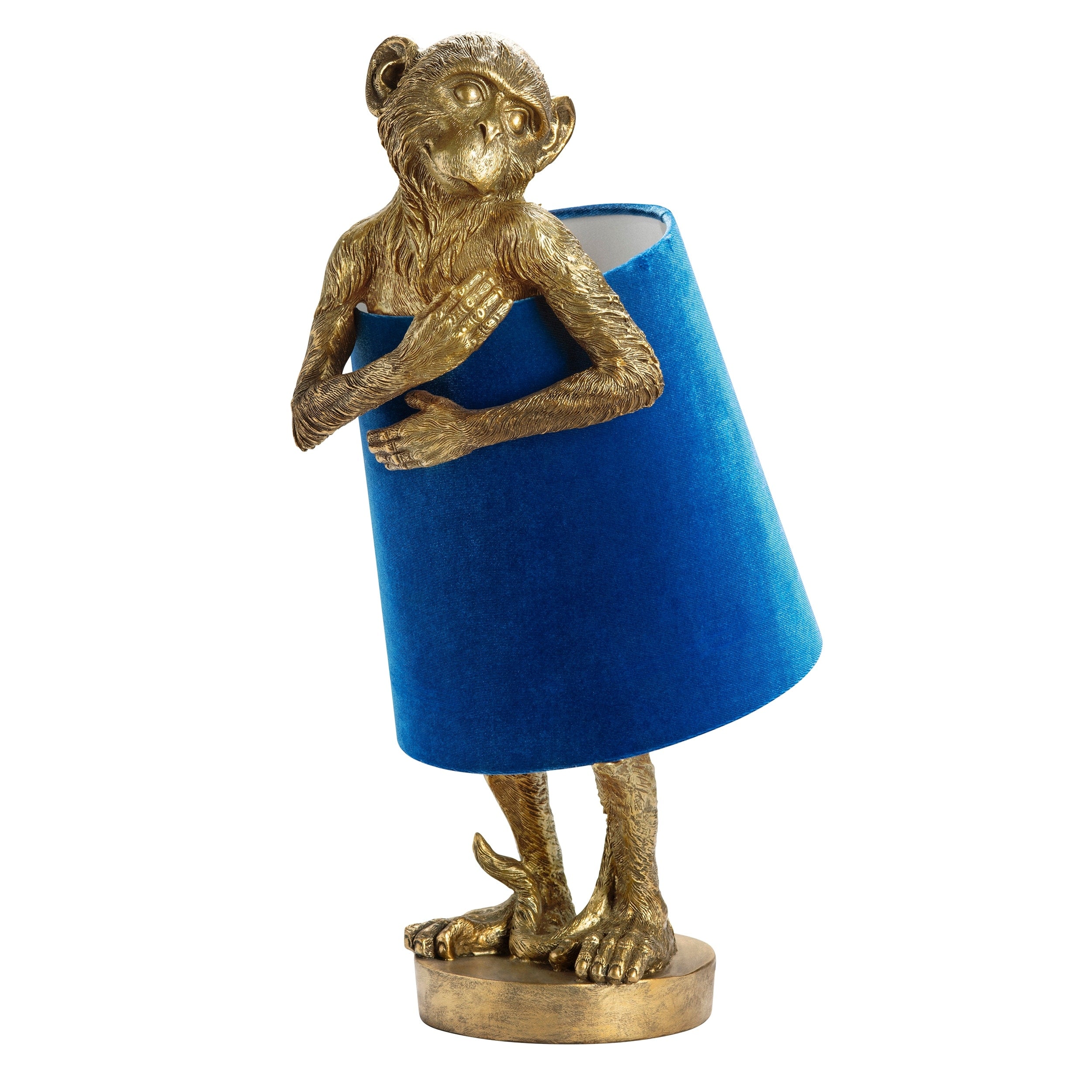 Chester Gold Monkey Table Lamp w/Blue Velvet Shade - 9 x 9 x 21.5