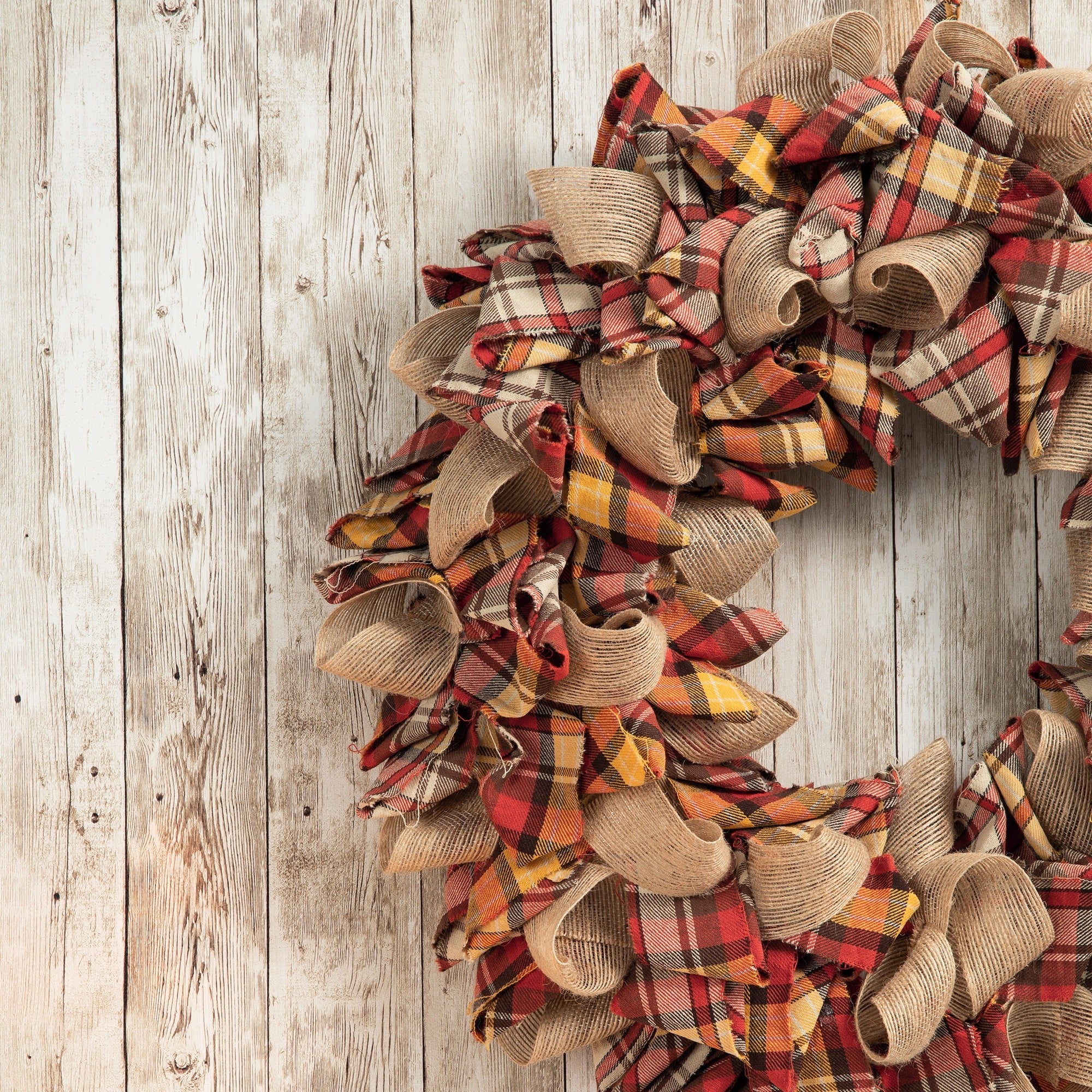 Glitzhome Fall Fabric Plaid Wreath or Garland Thanksgiving Party Decor