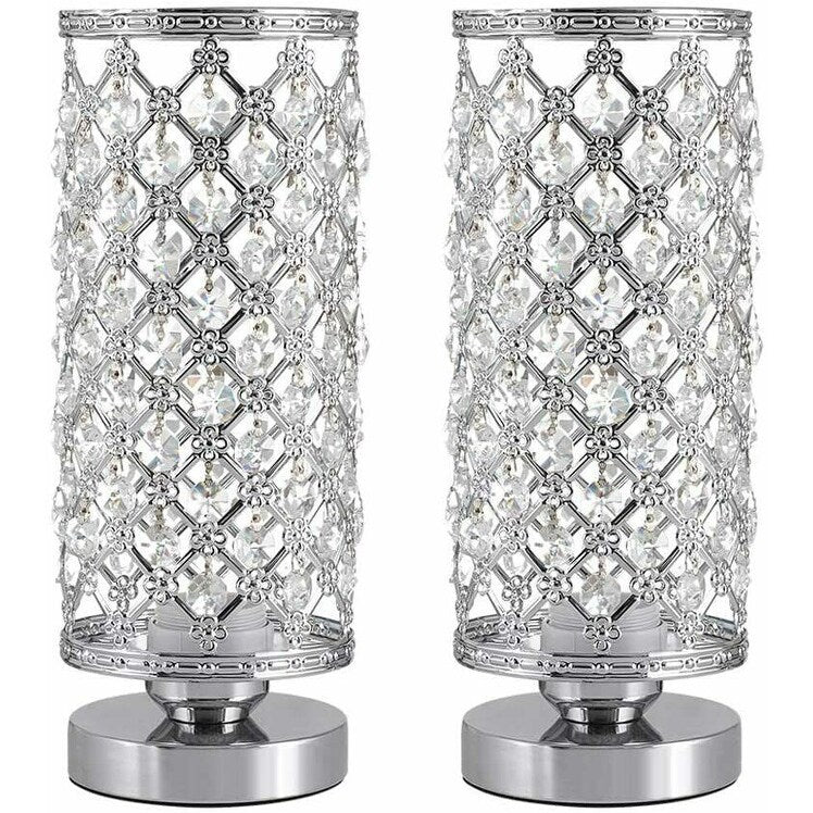 Crystal Table Lamps - Set of 2 with Clear Crystal Lamp Shade, Silver