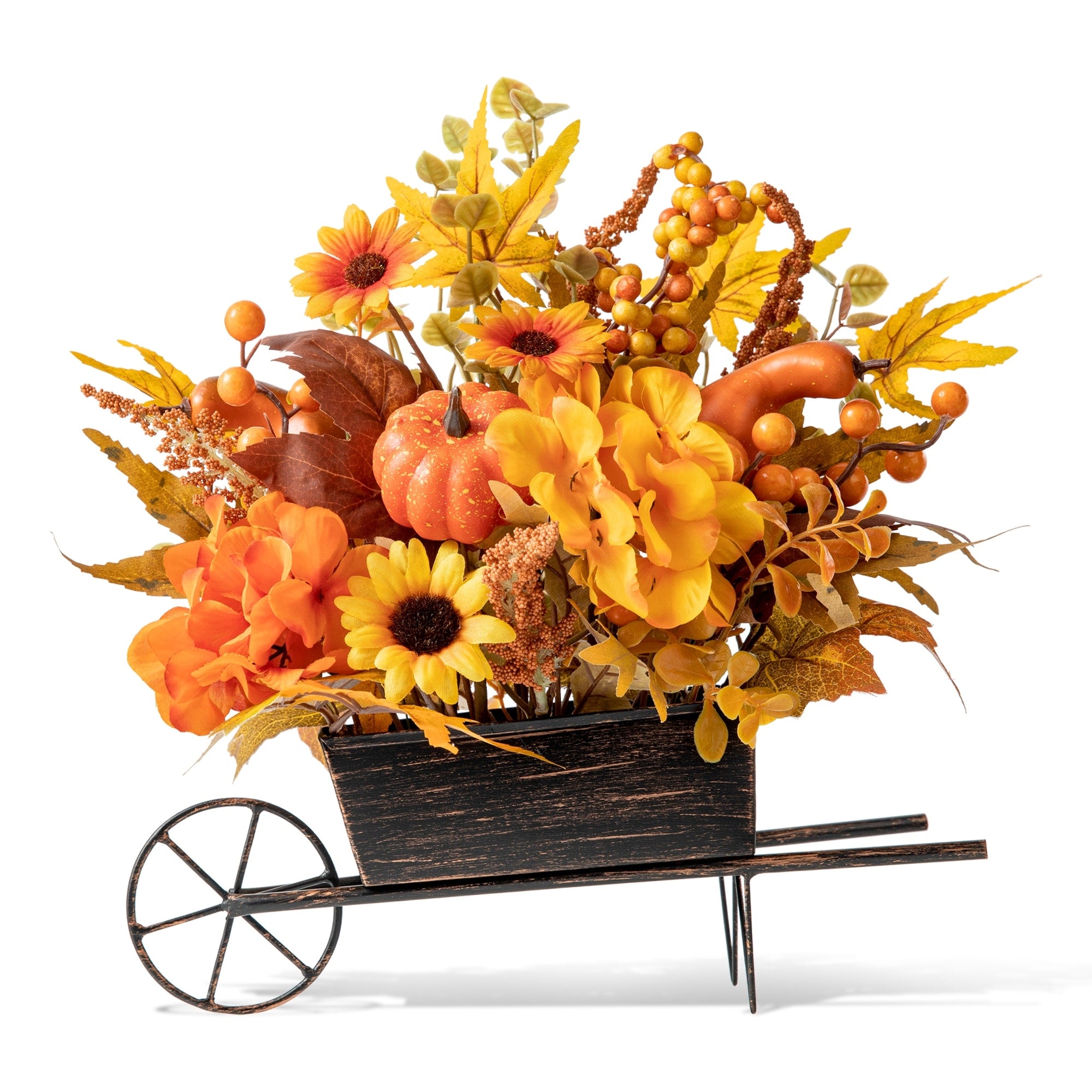 Glitzhome 14L Fall Unique Floral Cart Centerpiece Thanksgiving Table Decor