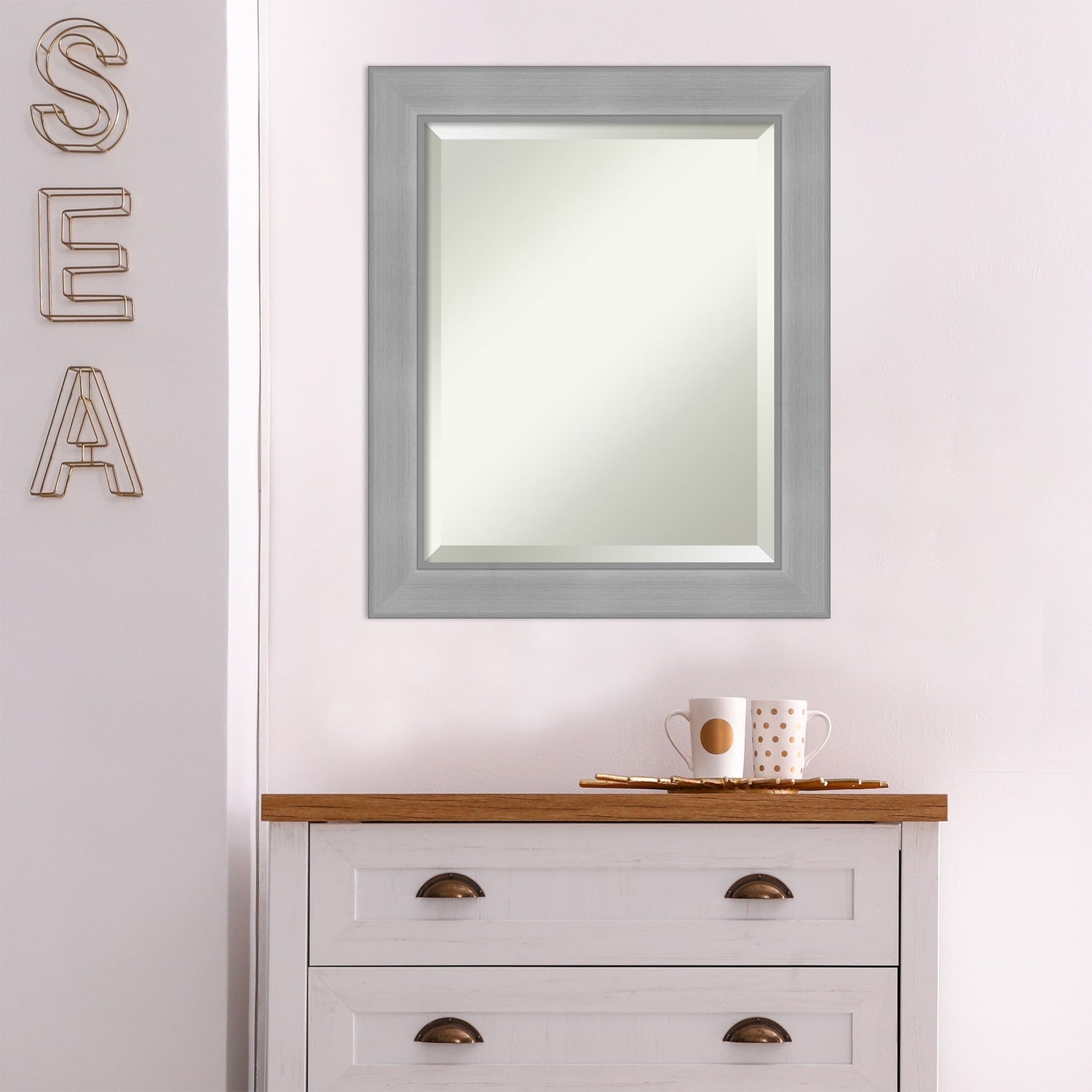 Beveled Bathroom Wall Mirror - Vista Brushed Nickel Frame