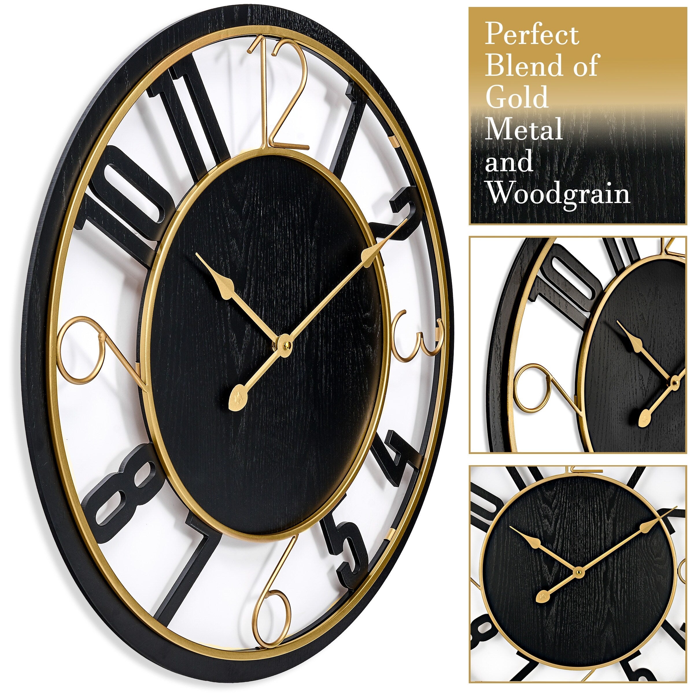 Sorbus Large 24 Decorative Round Wooden Analog Modern Wall Clock Battery Operated With Numeral Style Design