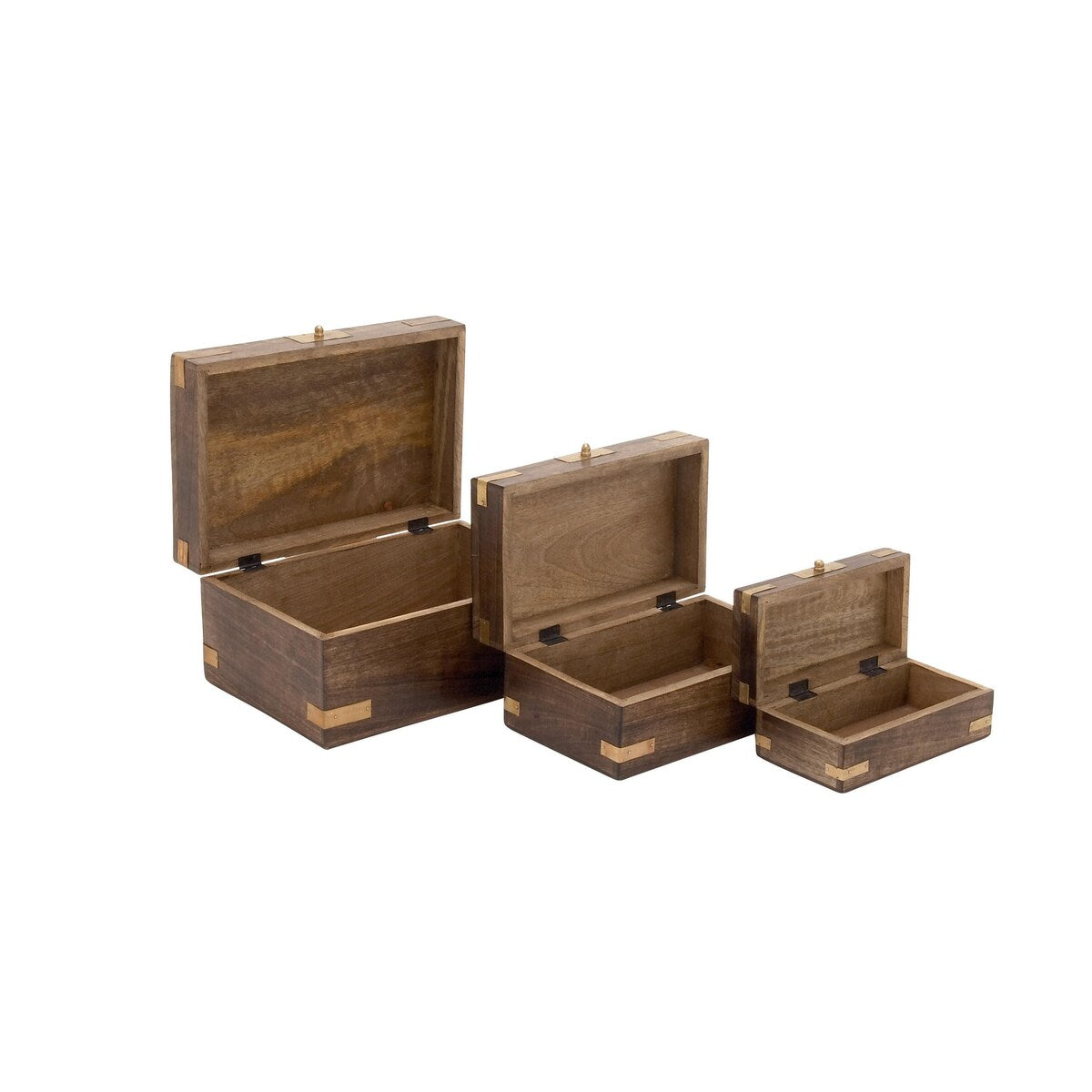 Mango Wood Decorative Box with Hinged Lid - Set of 3 Dark Brown - Roche River Decor