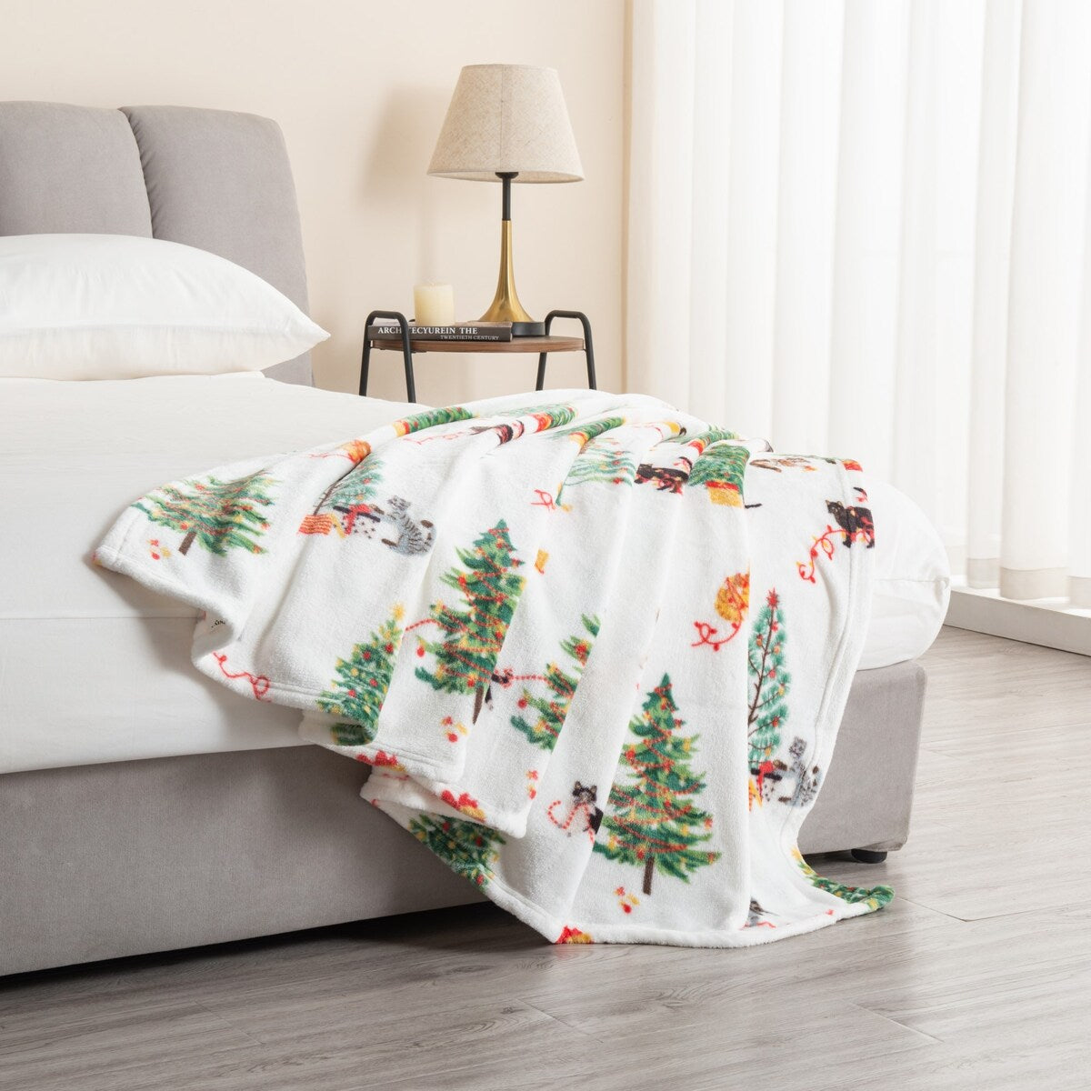 Luxurious Velvet Plush Fleece Holiday Printed Bed Blanket