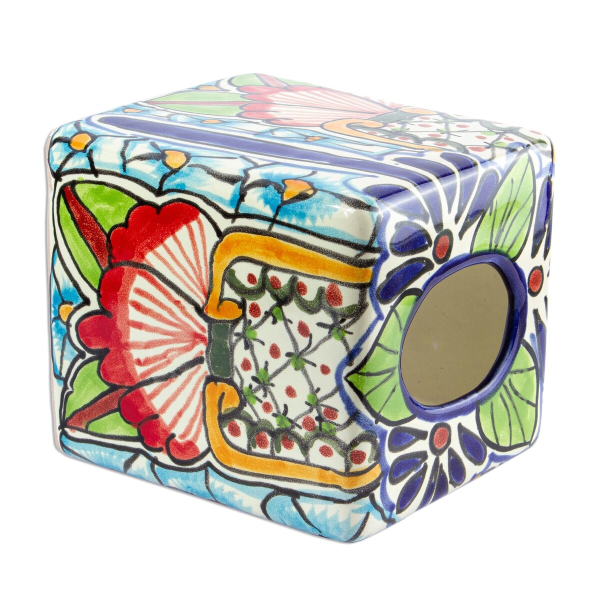 Novica Handmade Talavera Bouquet Ceramic Tissue Box Cover