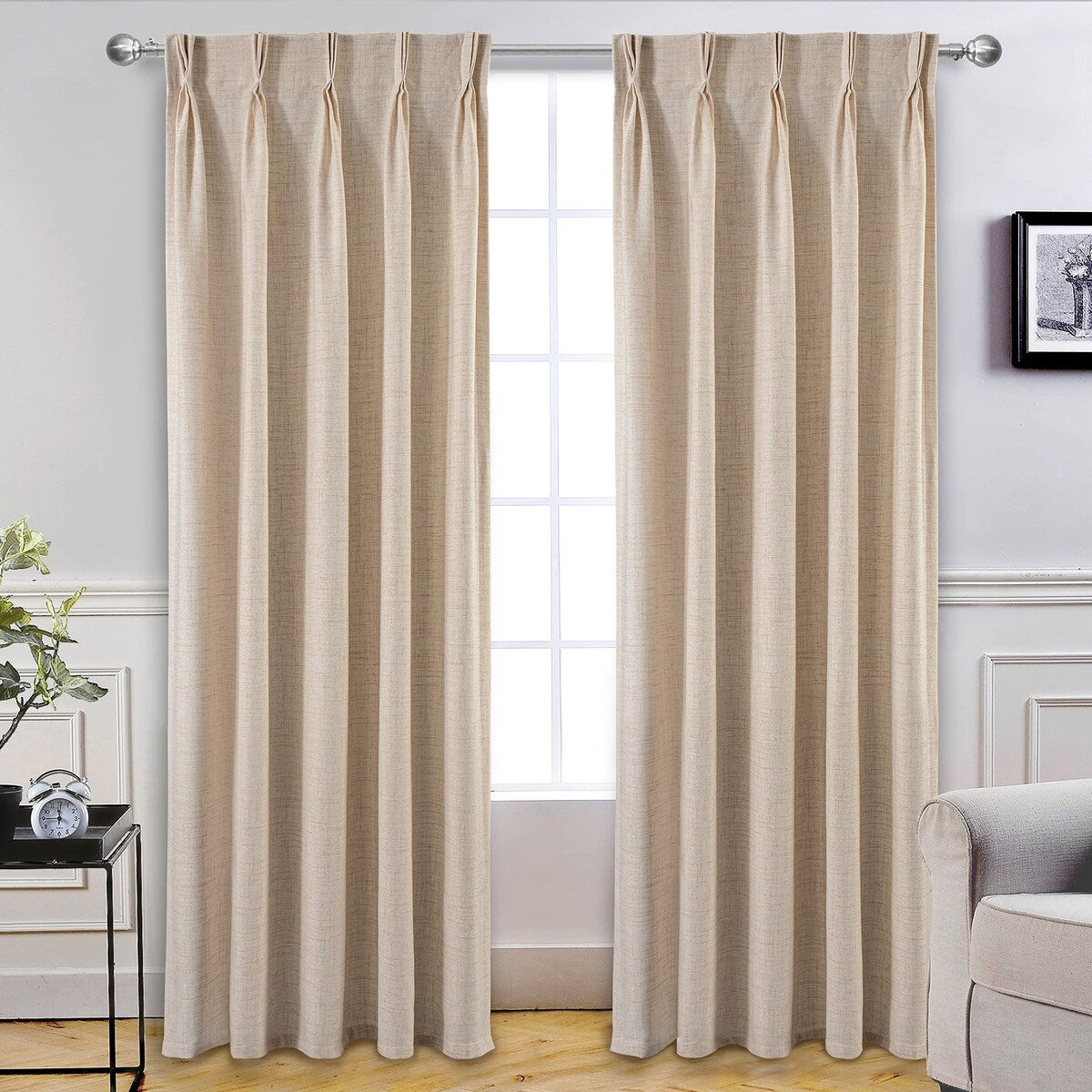 DriftAway Pinch Pleat Linen Textured Semi Sheer Solid Curtains Back Tabs