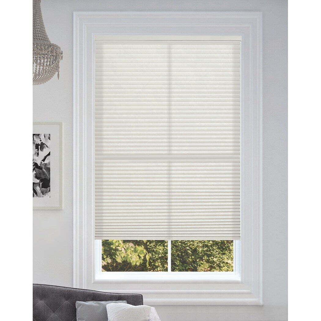 BlindsAvenue Cordless Light Filtering Cellular Honeycomb Shade, 9/16 Single Cell, White Dove