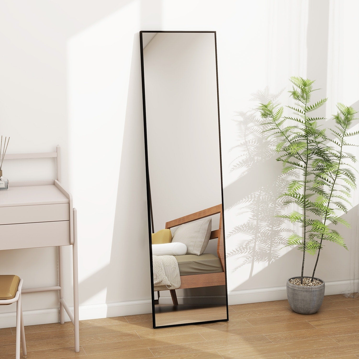 Full Length Mirror Standing Rectangle Black Frame Floor Mirrors Body Dressing Wall-Mounted Mirror