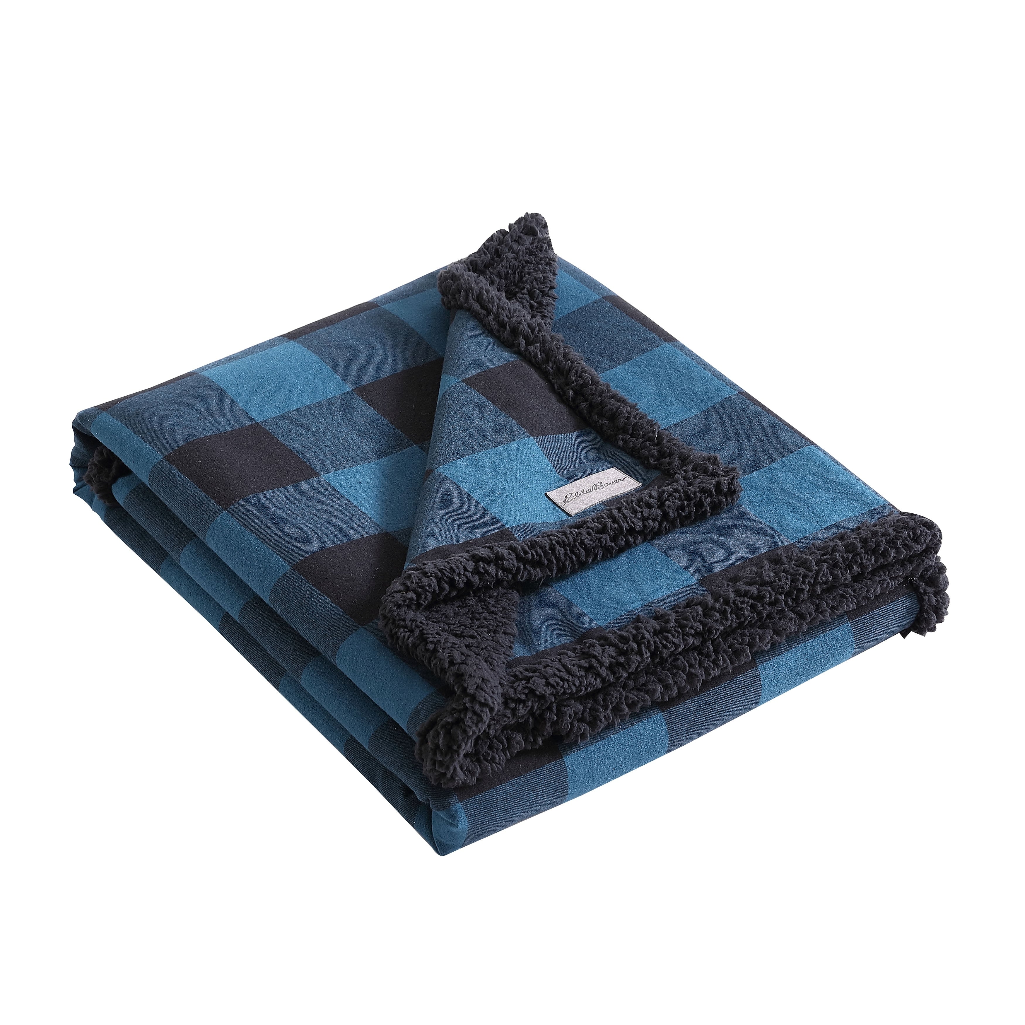 Eddie Bauer Cotton Flannel/Shearling Reverse Throw Blanket