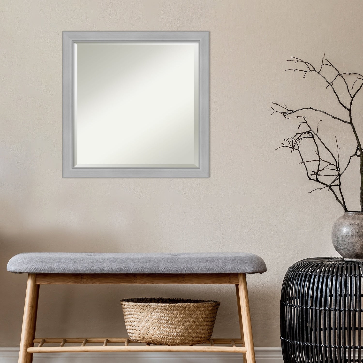 Beveled Bathroom Wall Mirror - Vista Brushed Nickel Frame