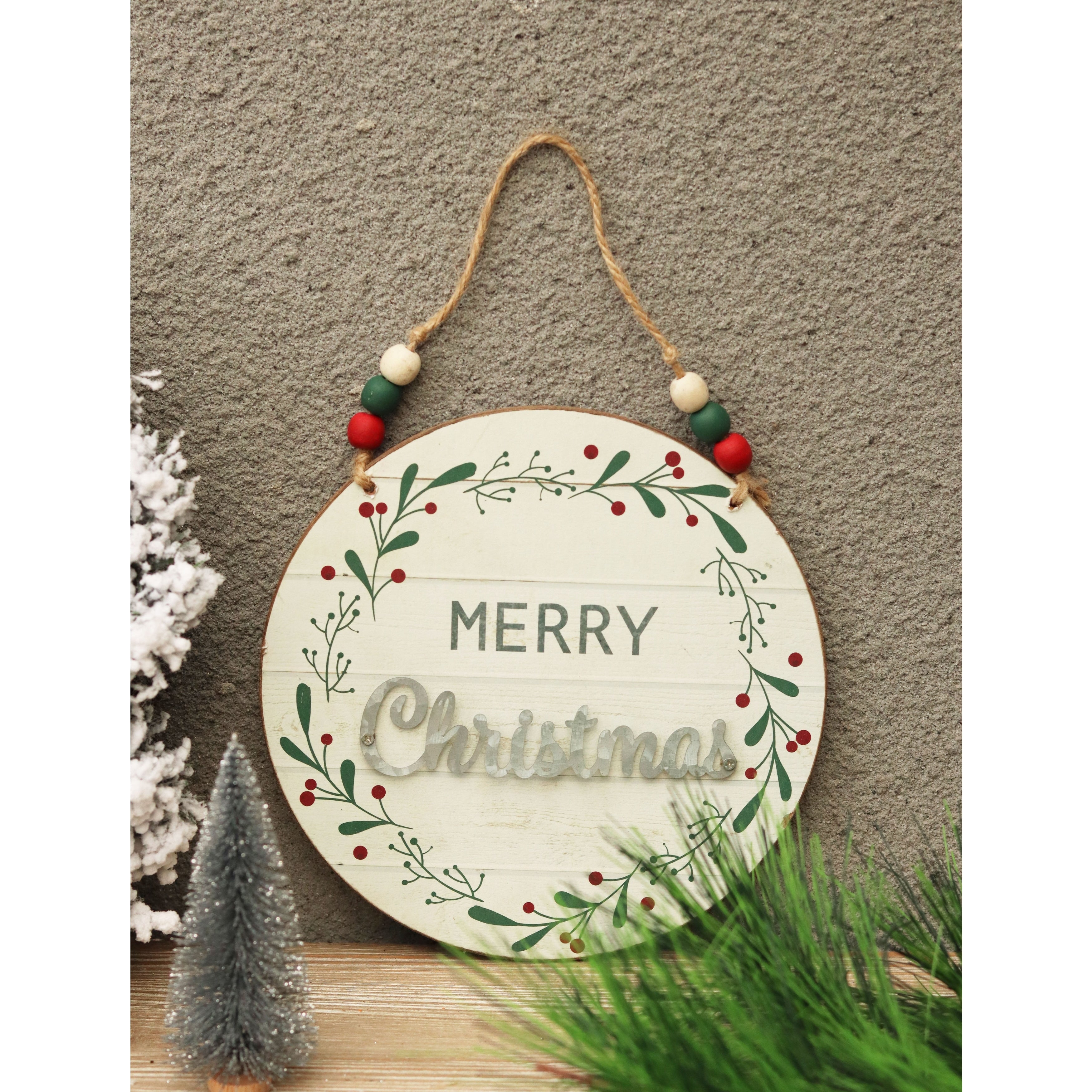 Wood and Metal Round Wall Hanging Sign,Merry Chrsitmas