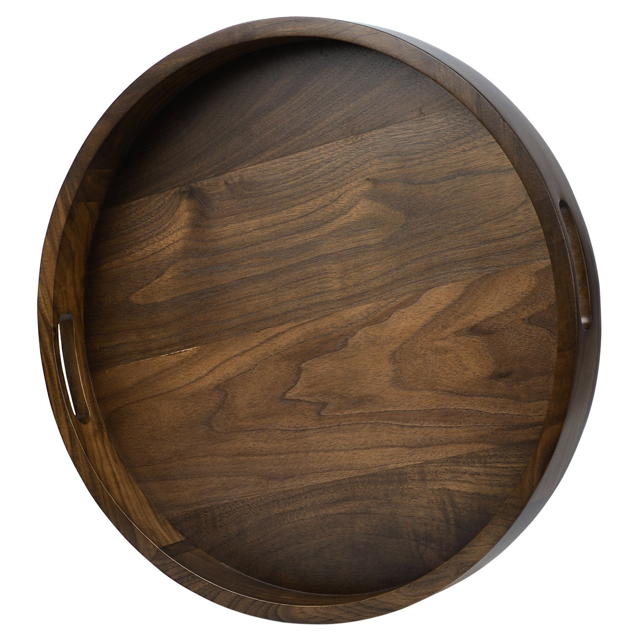 Round Black Walnut Wood Serving Tray Ottoman Tray with Handles