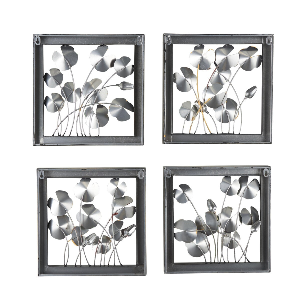 Metal Floral Home Wall Decor with Black Frame - Set of 4 Multi Colored - Roche River Decor