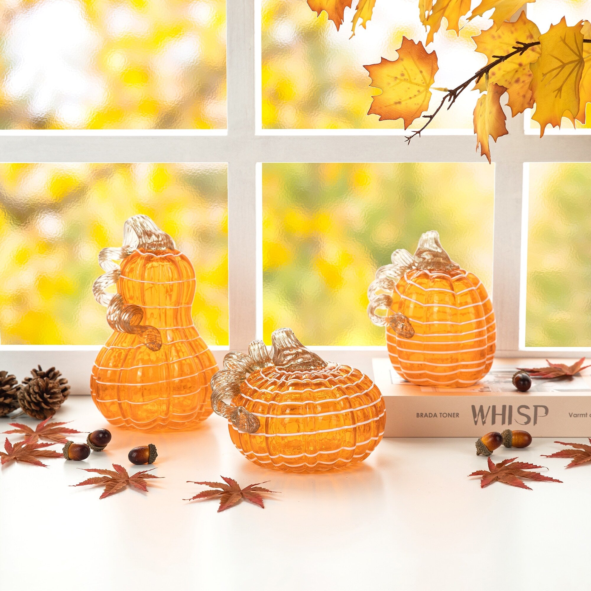 Glitzhome S/3 Thanksgiving Harvest Glass Pumpkin & Gourd Decor Christmas Centerpiece