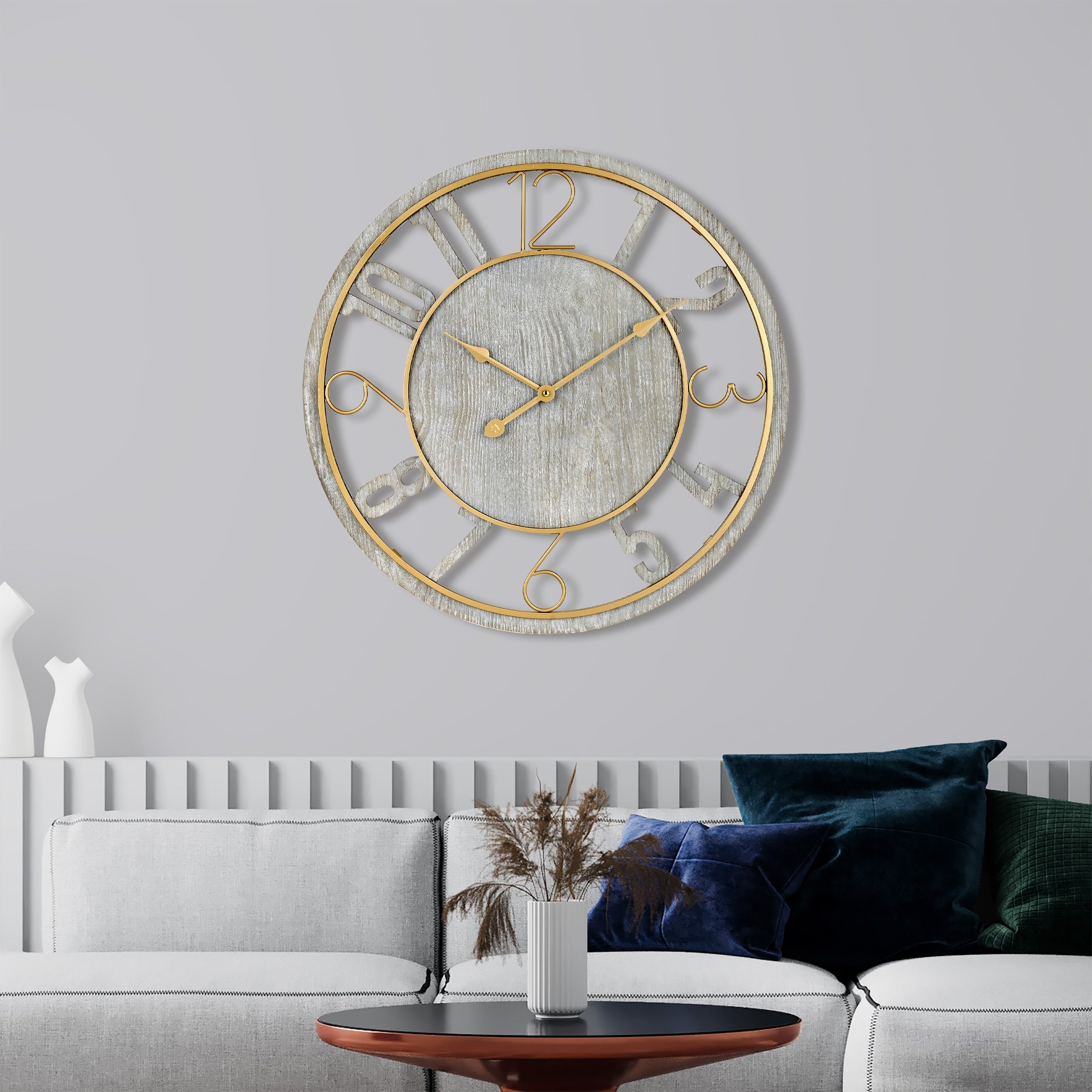 Sorbus Large 24 Decorative Round Wooden Analog Modern Wall Clock Battery Operated With Numeral Style Design