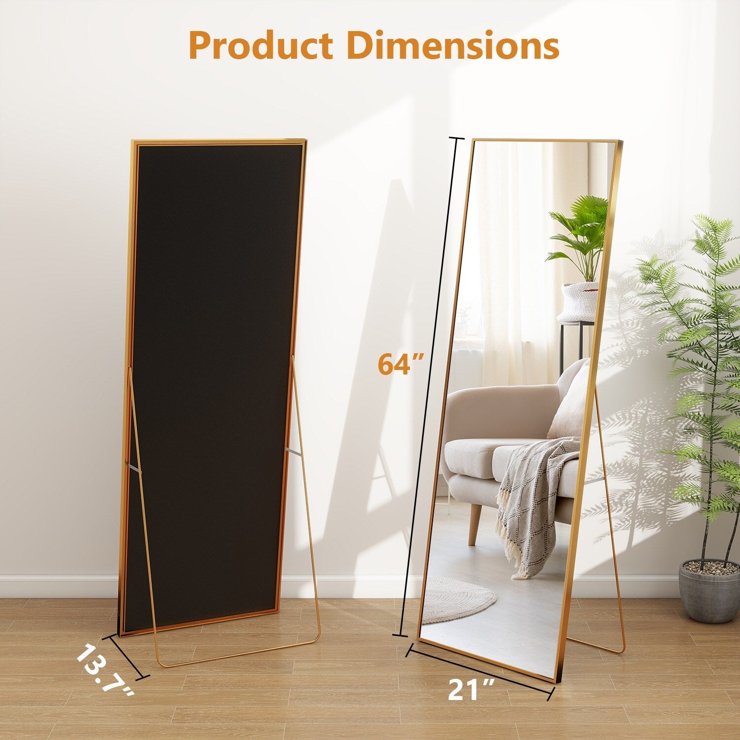 Full Length Mirror Standing Rectangle Black Frame Floor Mirrors Body Dressing Wall-Mounted Mirror