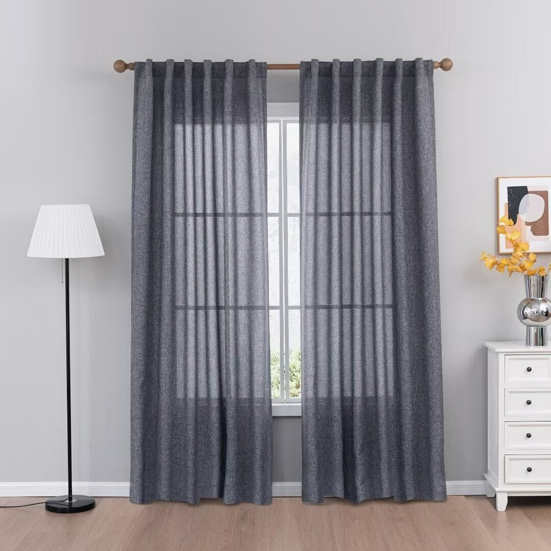 Linen Textured Light Filtering Back Tap/ Rod Pocket Curtain Panels (Set of 2)