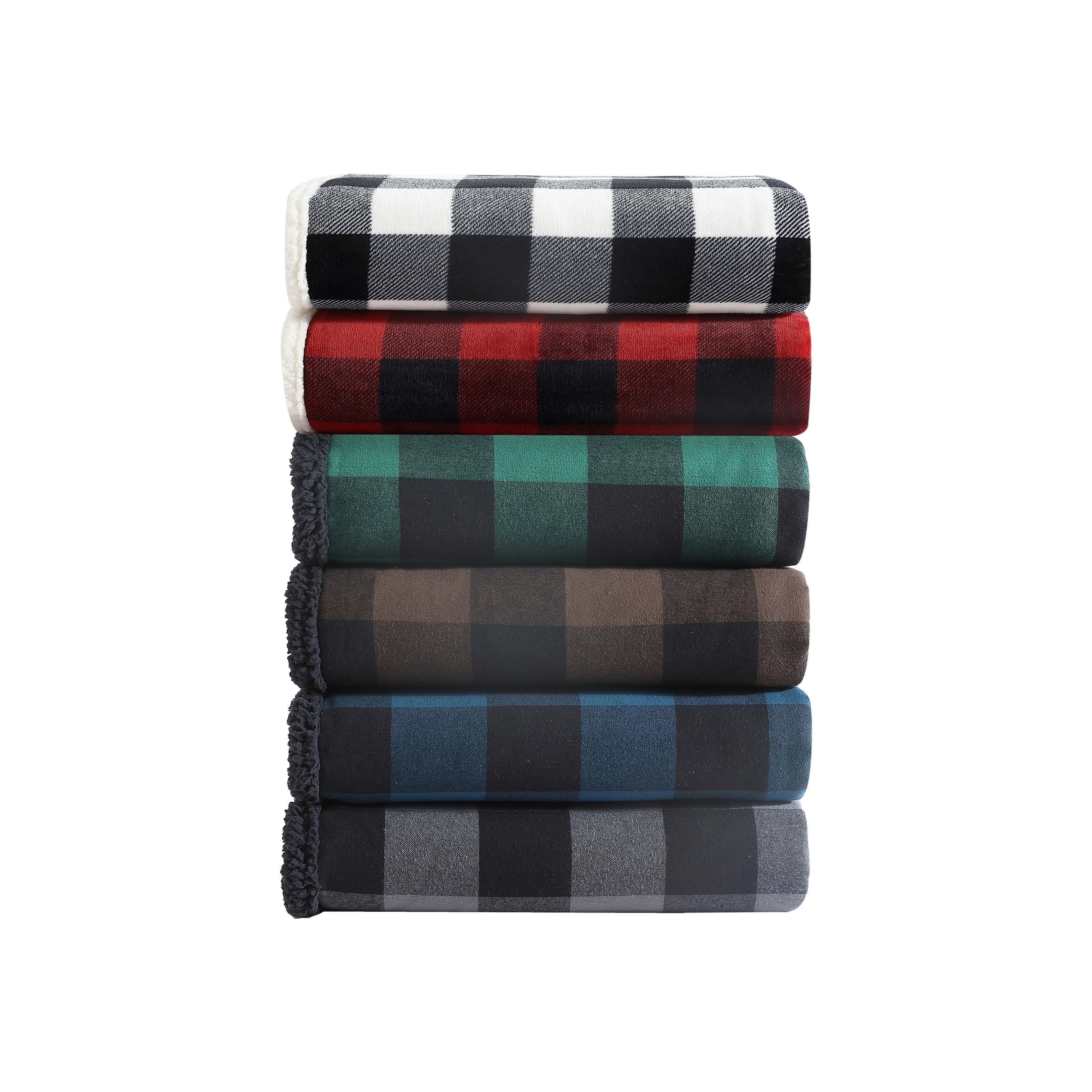 Eddie Bauer Cotton Flannel/Shearling Reverse Throw Blanket