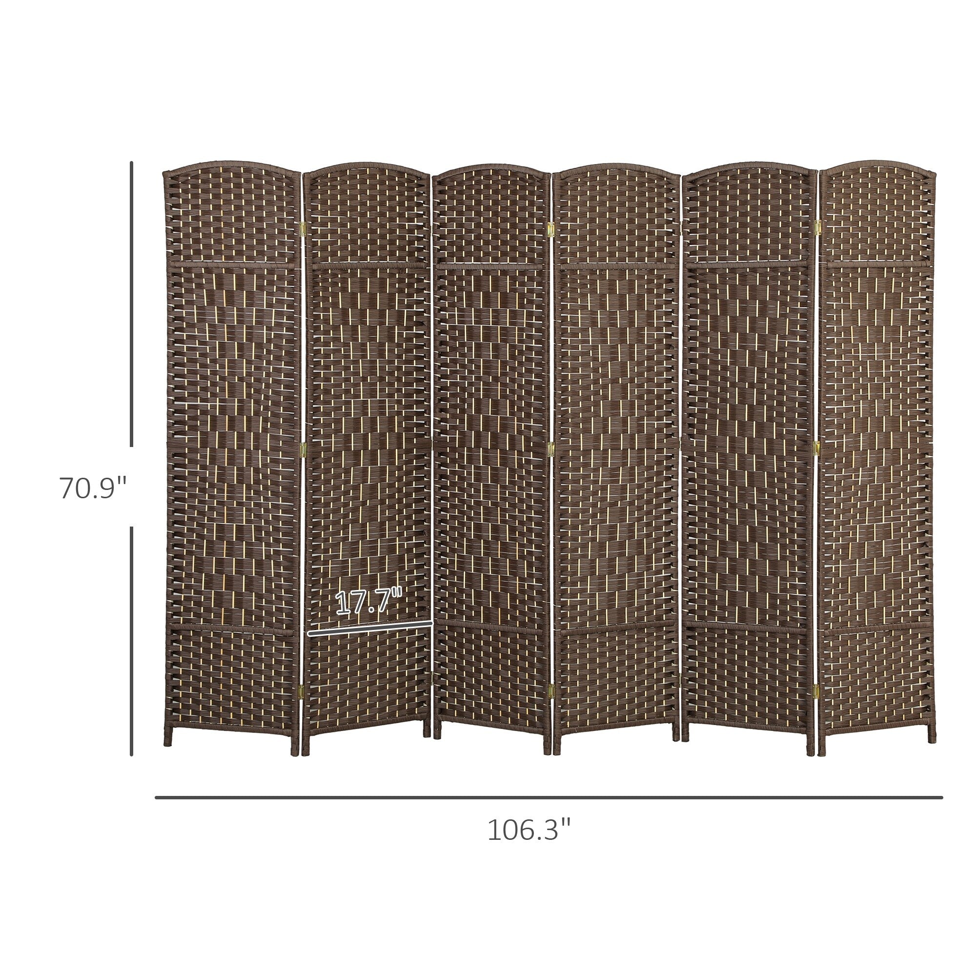 HOMCOM 6 Panel Room Divider, 6' Tall Folding Privacy Screen, Hand-Woven Freestanding Wall Partition