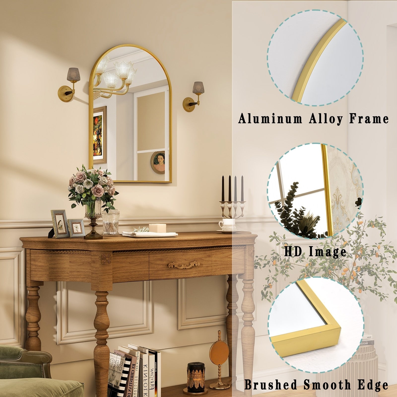 Bathroom Mirror Arch-Top Wall Mounted Decor Mirror