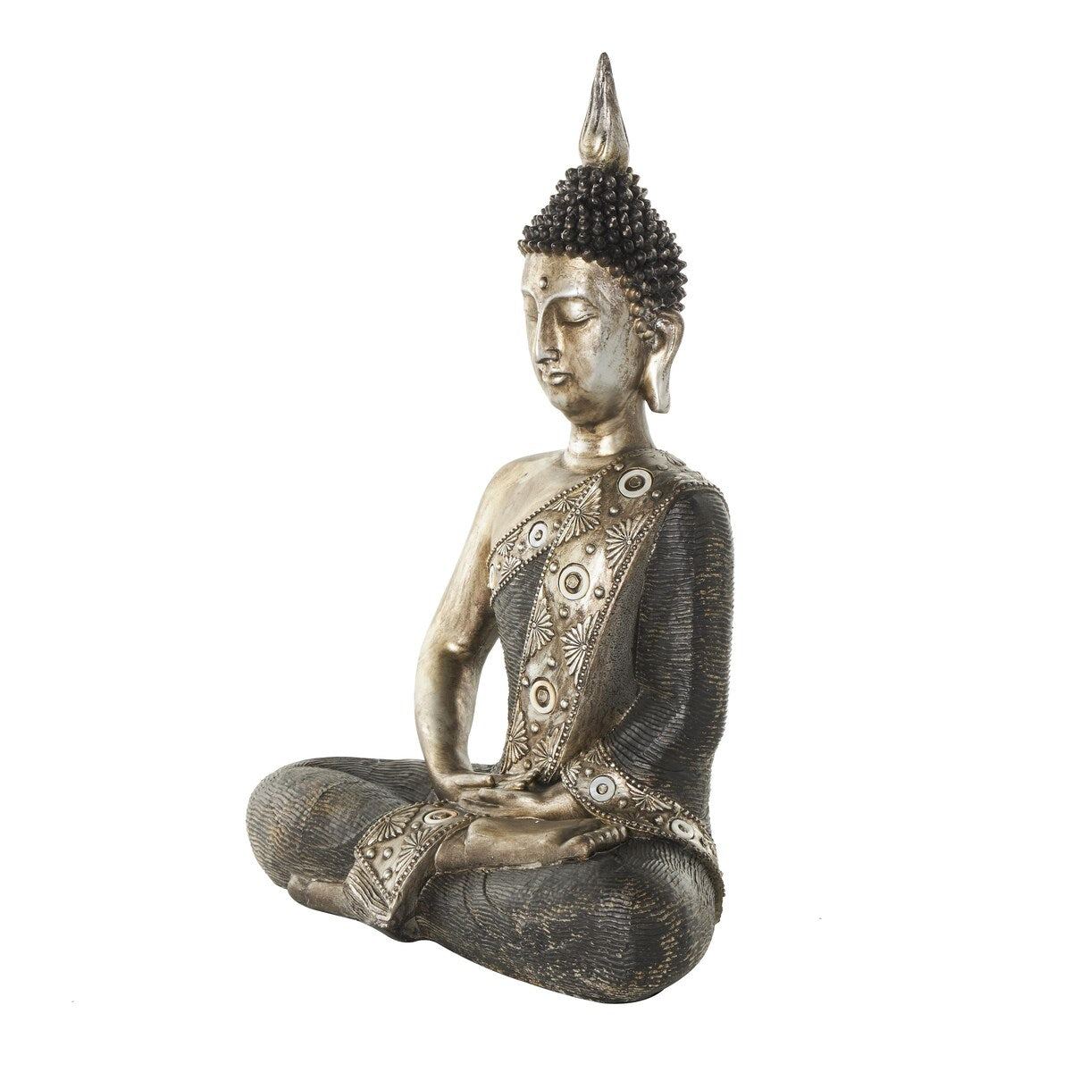 Polystone Buddha Meditating Decorative Sculpture with Engraved Carvings and Relief Detailing - Brass - Roche River Decor