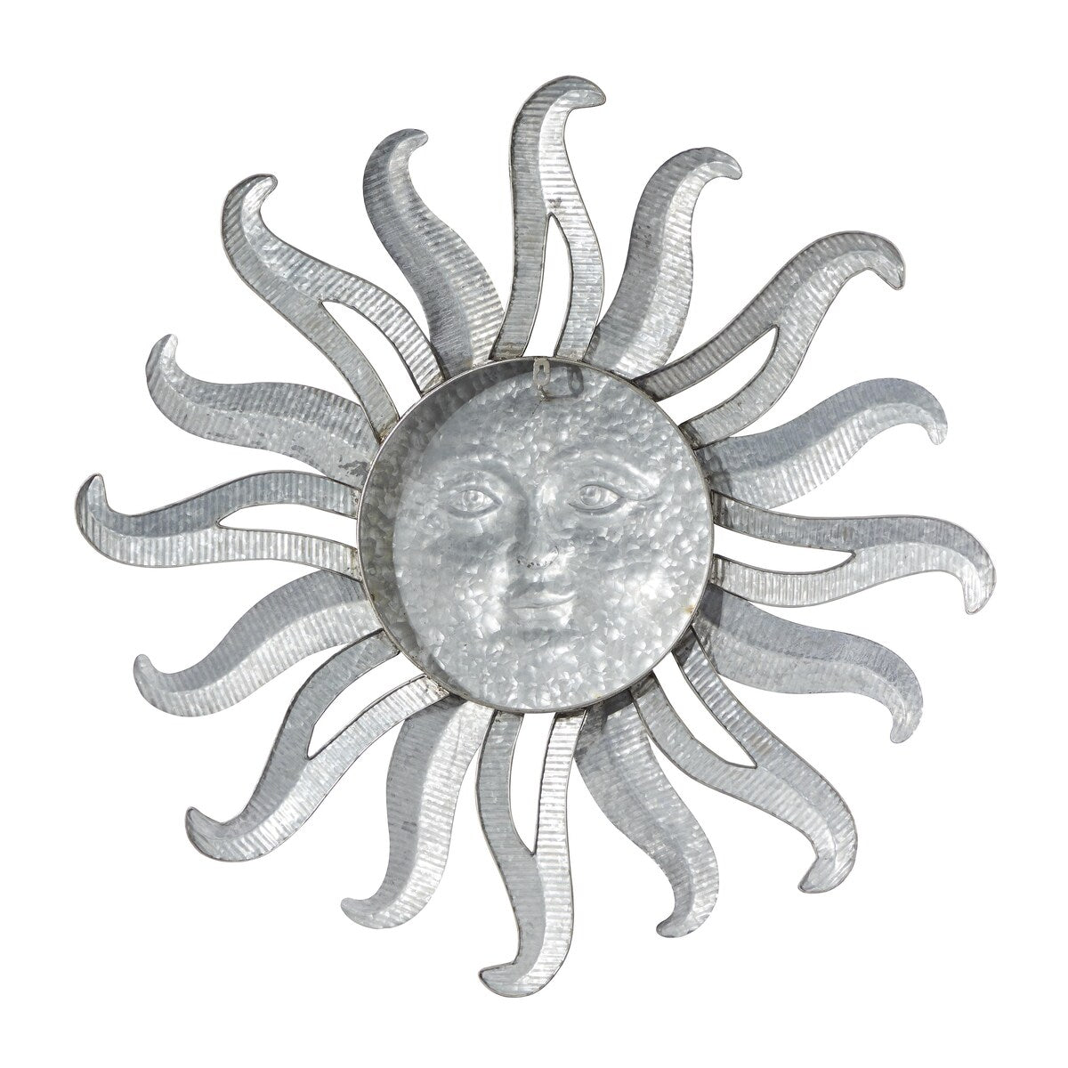 Metal Sun Indoor Outdoor Face Home Wall Decor with Ribbed Detailing - Gray - Roche River Decor