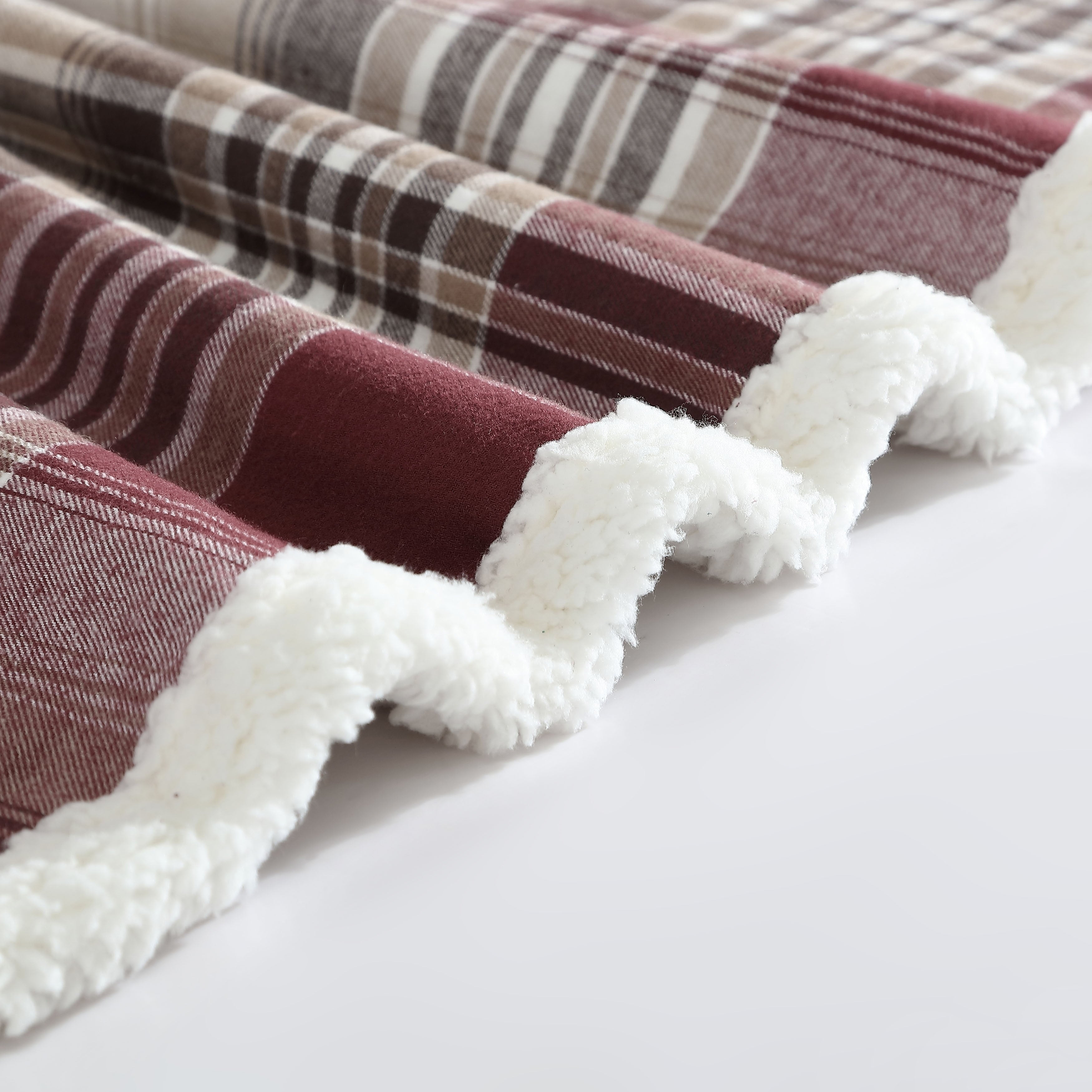 Eddie Bauer Cotton Flannel/Shearling Reverse Throw Blanket