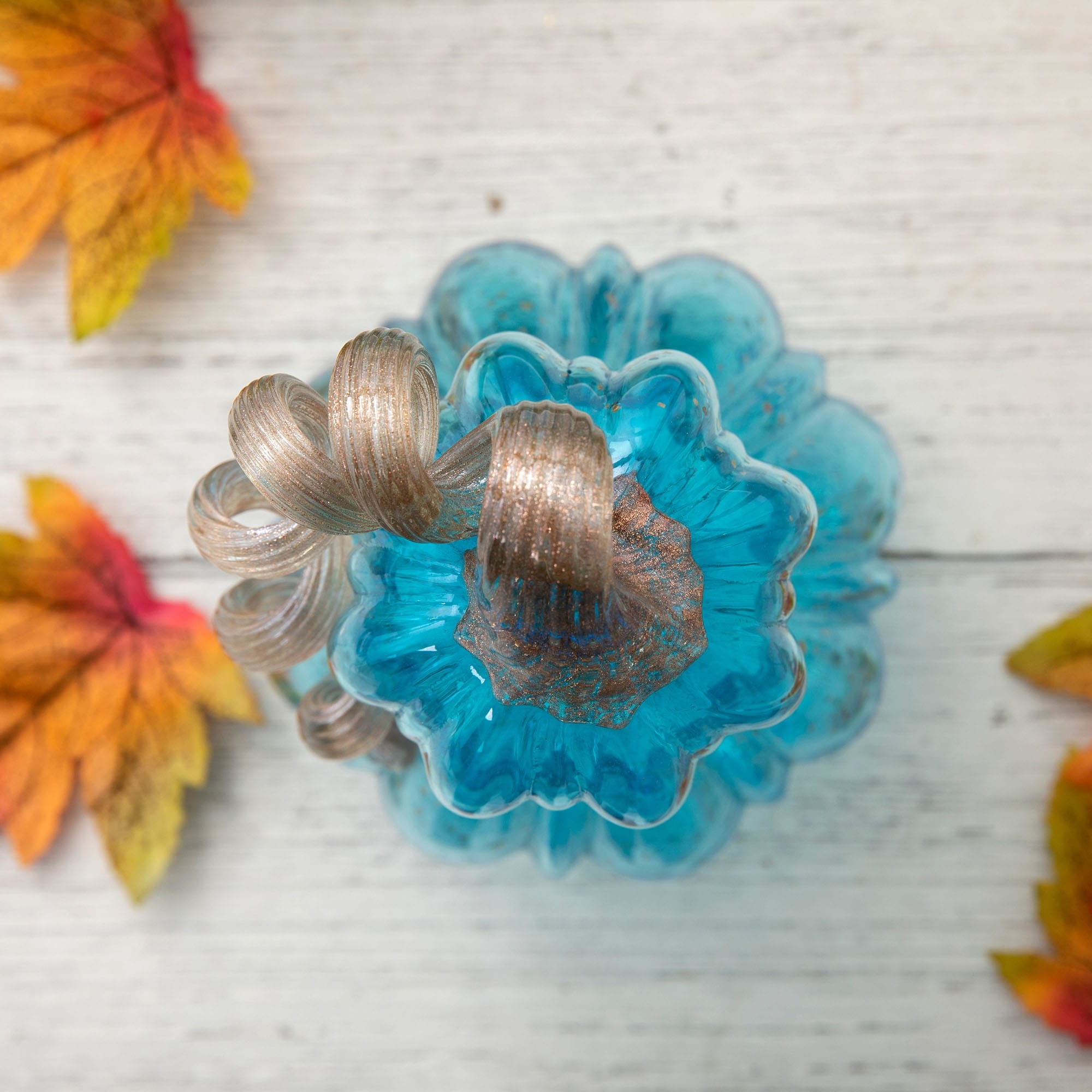 Glitzhome Hand Blown Blue Glass Pumpkin Thanksgiving Table Decor Christmas Gifts