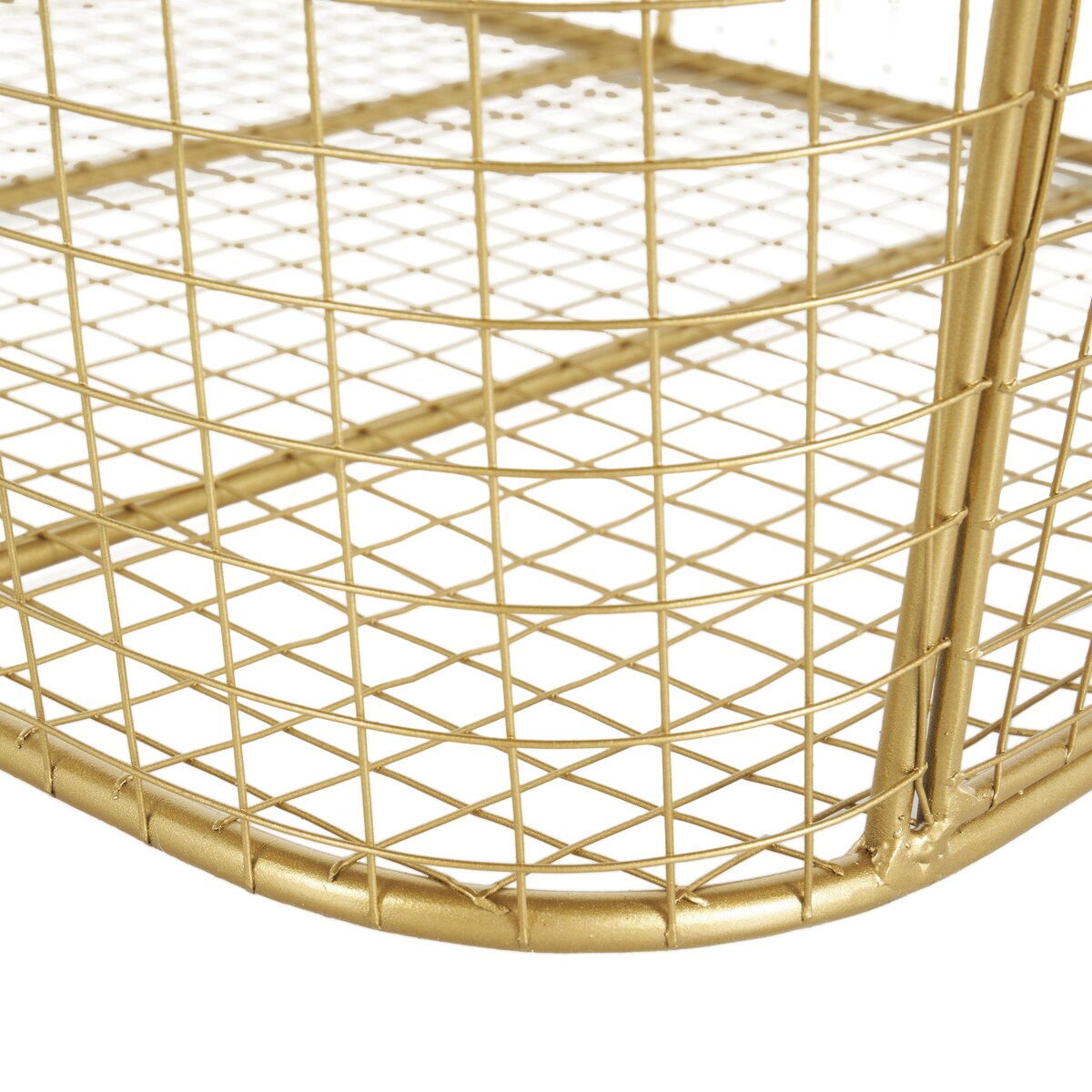 Metal Wire Grid Decorative and Functional Storage Basket with Curved Edges Ring Handles - Gold or Black - Roche River Decor