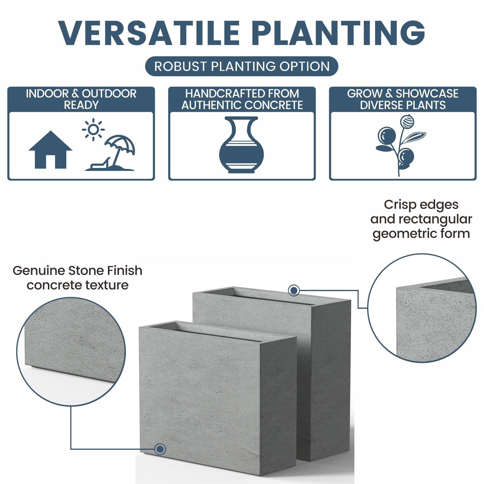 Tall Concrete Rectangle Plant Boxes / Large Indoor and Outdoor Flower Planters