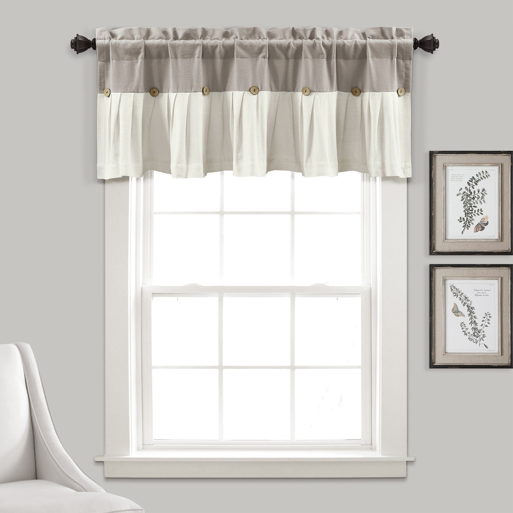 Lush Decor Linen Button Window Curtain Valance