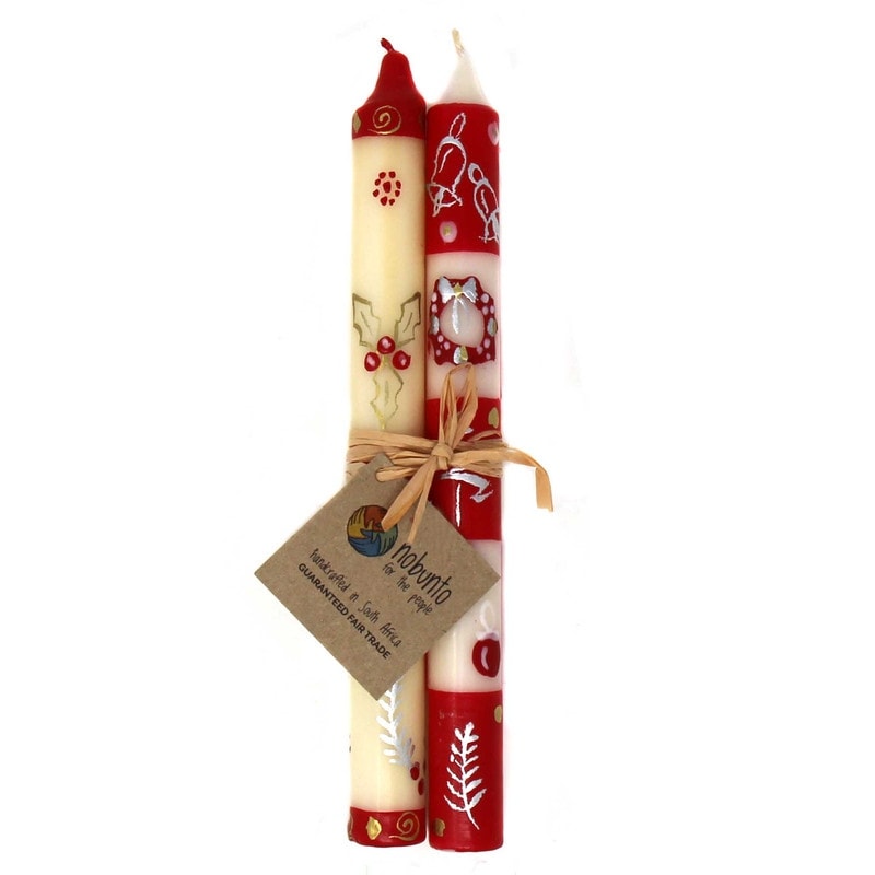 Handmade Christmas Unscented Dinner Taper Candles, Set of 2 (South Africa)