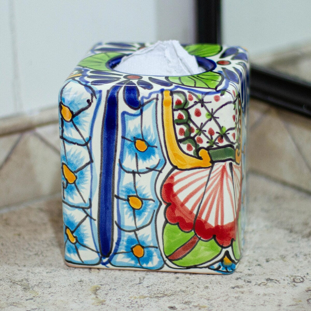 Novica Handmade Talavera Bouquet Ceramic Tissue Box Cover