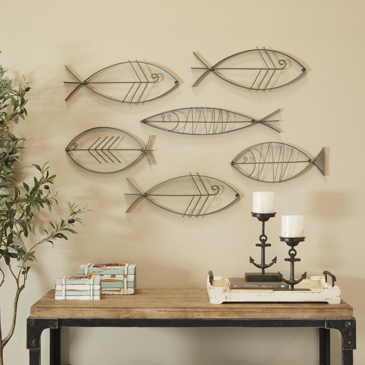 Metal Fish Indoor Outdoor Wire Home Wall Decor - Set of 6 Black - Roche River Decor