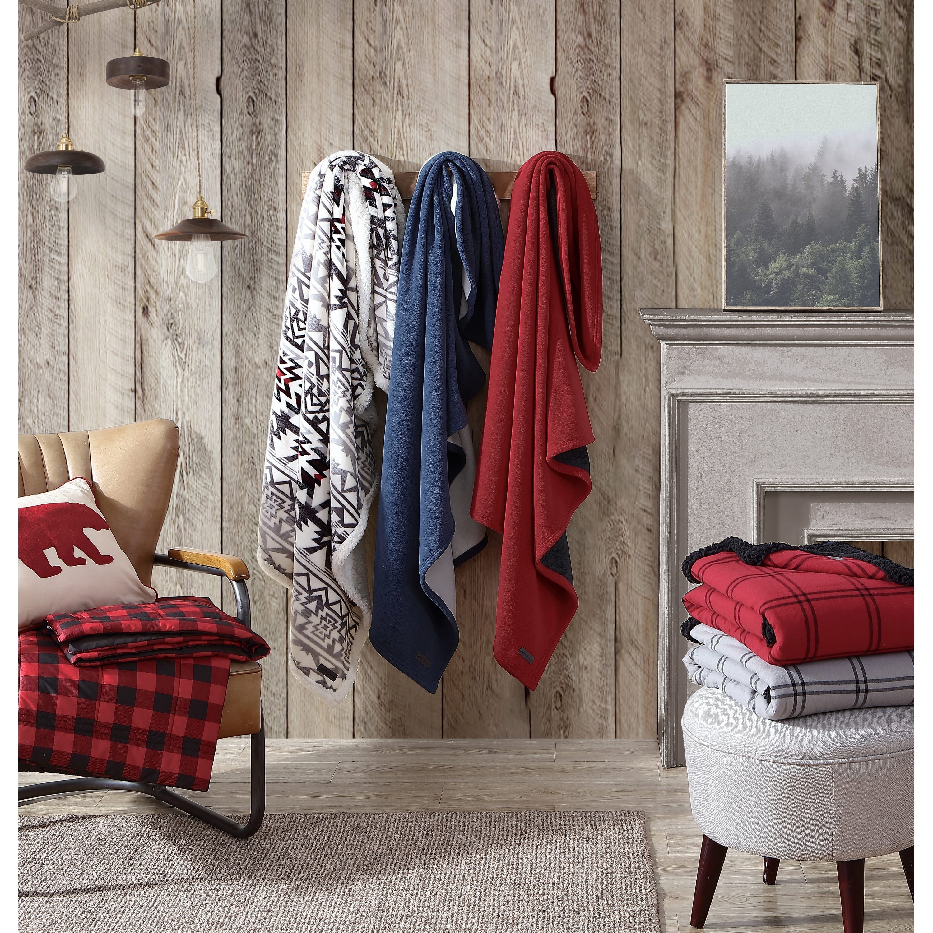 Eddie Bauer Cotton Flannel/Shearling Reverse Throw Blanket