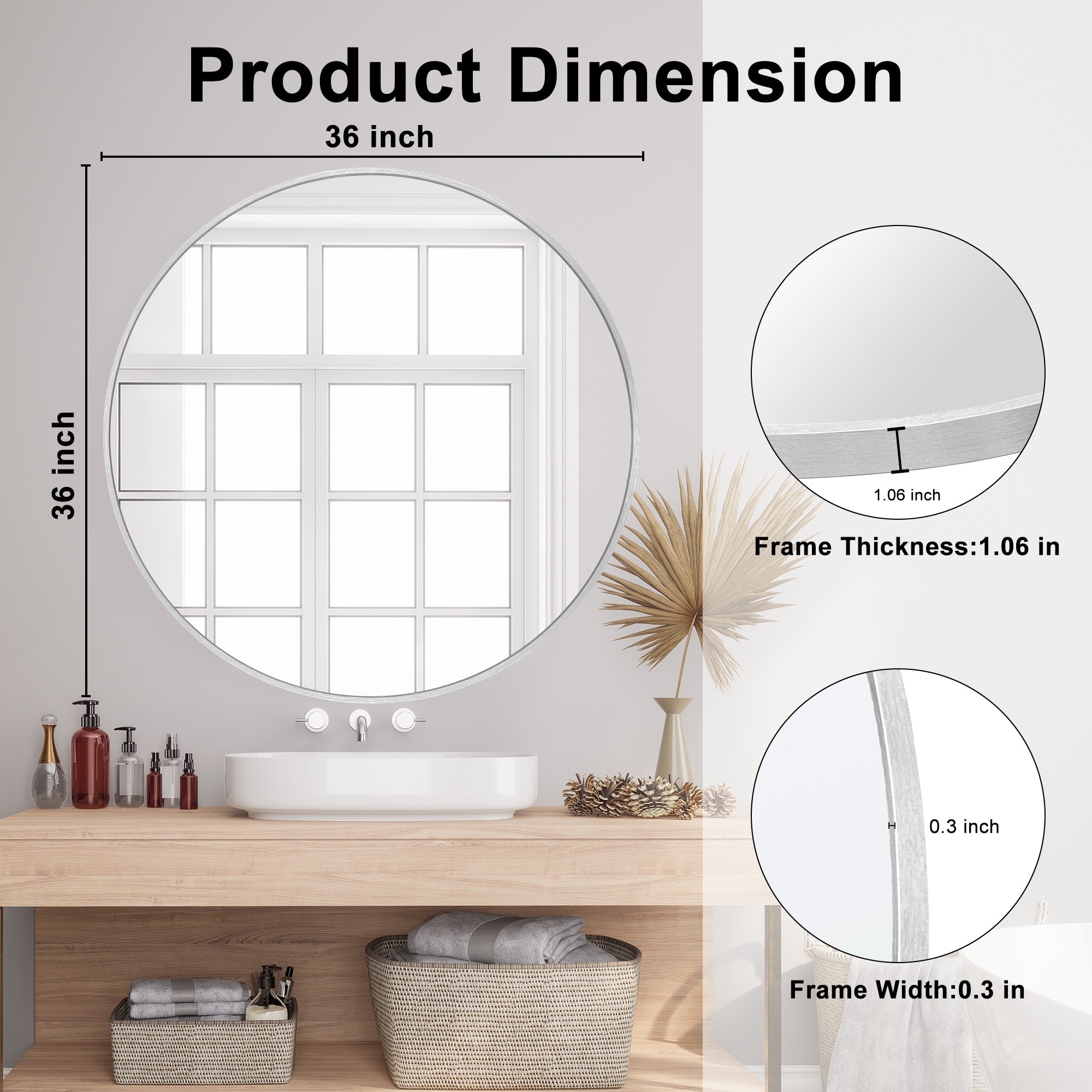 Modern Bathroom Wall Mounted Round Vanity Mirror