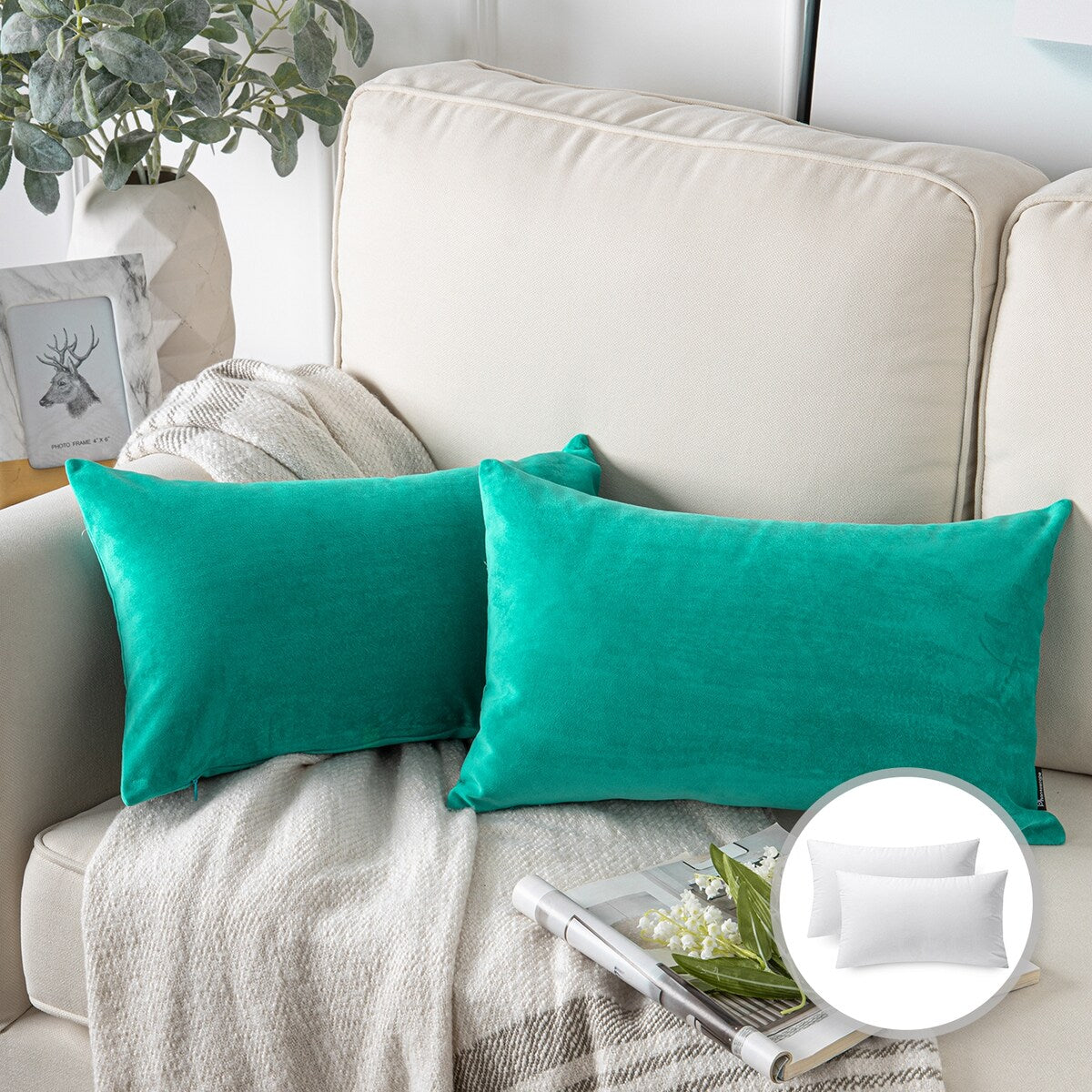 Phantoscope Soft Silky Velvet Decorative Throw Pillow, 12 x 20, 2 Pack