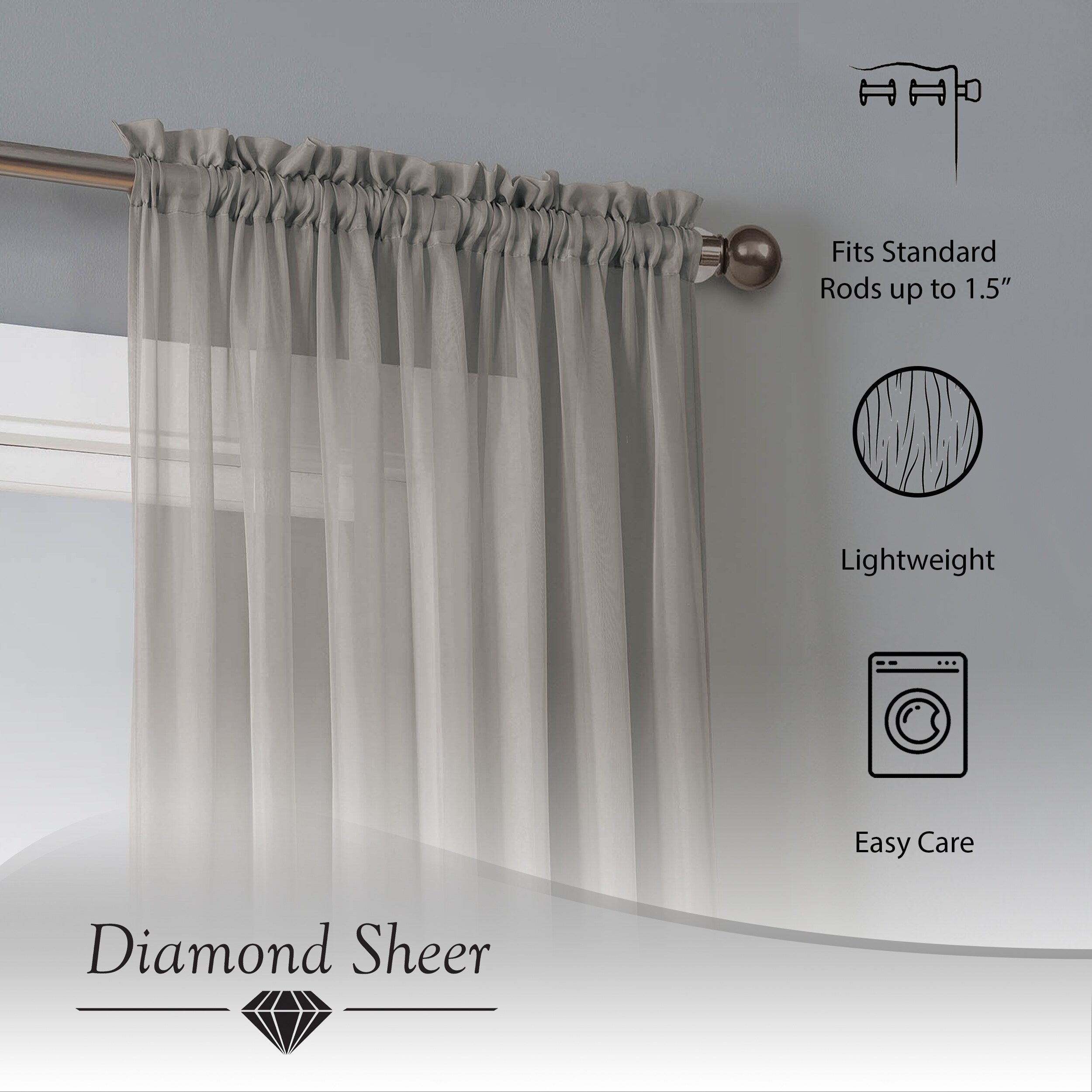 Window Elements Diamond Sheer Voile Extra Wide, 56 Inch Wide. Rod Pocket Curtain Panel