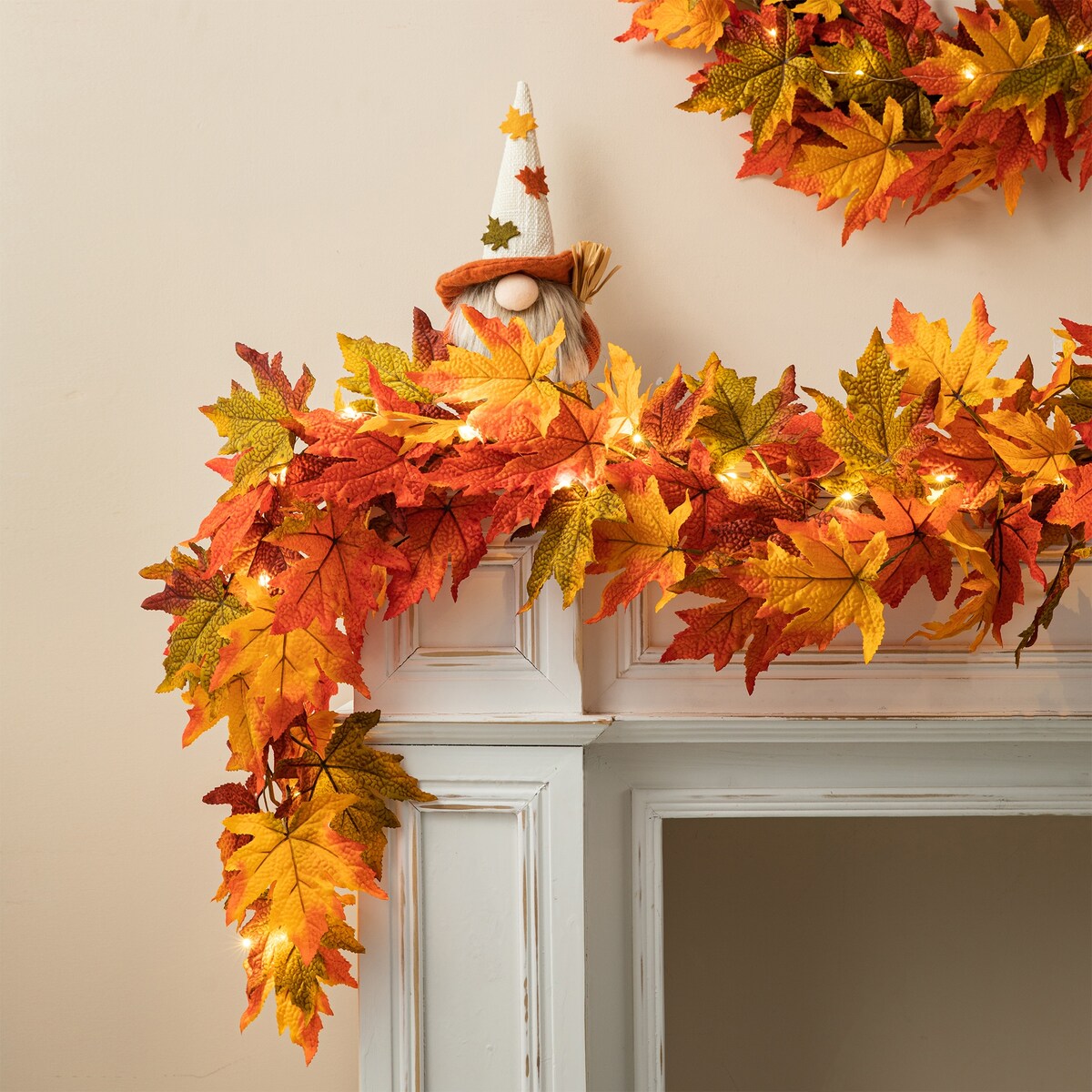 Glitzhome Thanksgiving LED Lighted Fall Maple Leaves Wreath & Garland