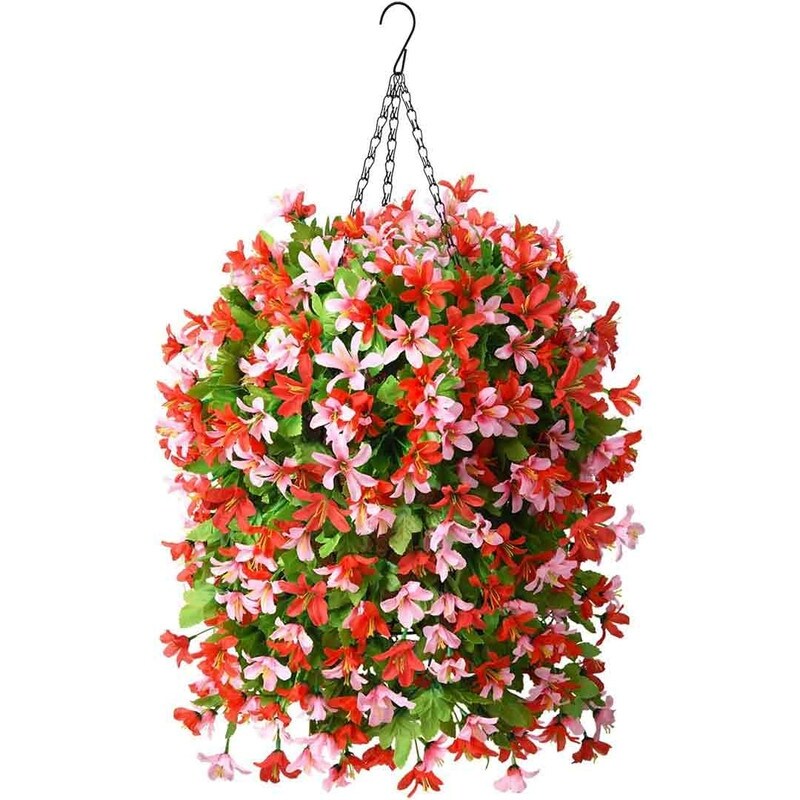 Artificial Hanging Flowers in Basket for Outdoor Spring Decoration,4pcs Faux Silk Violet Flower Bouquet UV Resistant