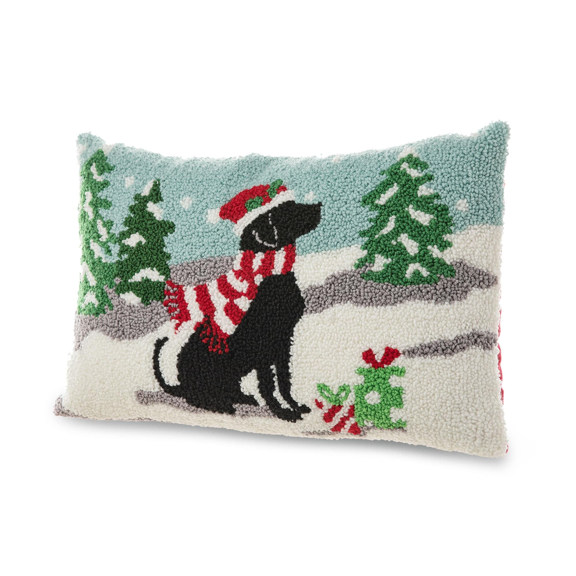 Glitzhome 18L x 12H Hooked Christmas Cat Dog Pillow Cushion for Xmas Sofa Couch Living Room Office Decor