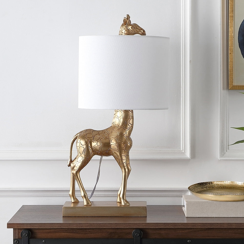 Aaliyah 24in Antique Gold Giraffe Table Lamp with White Linen Shade - 24H