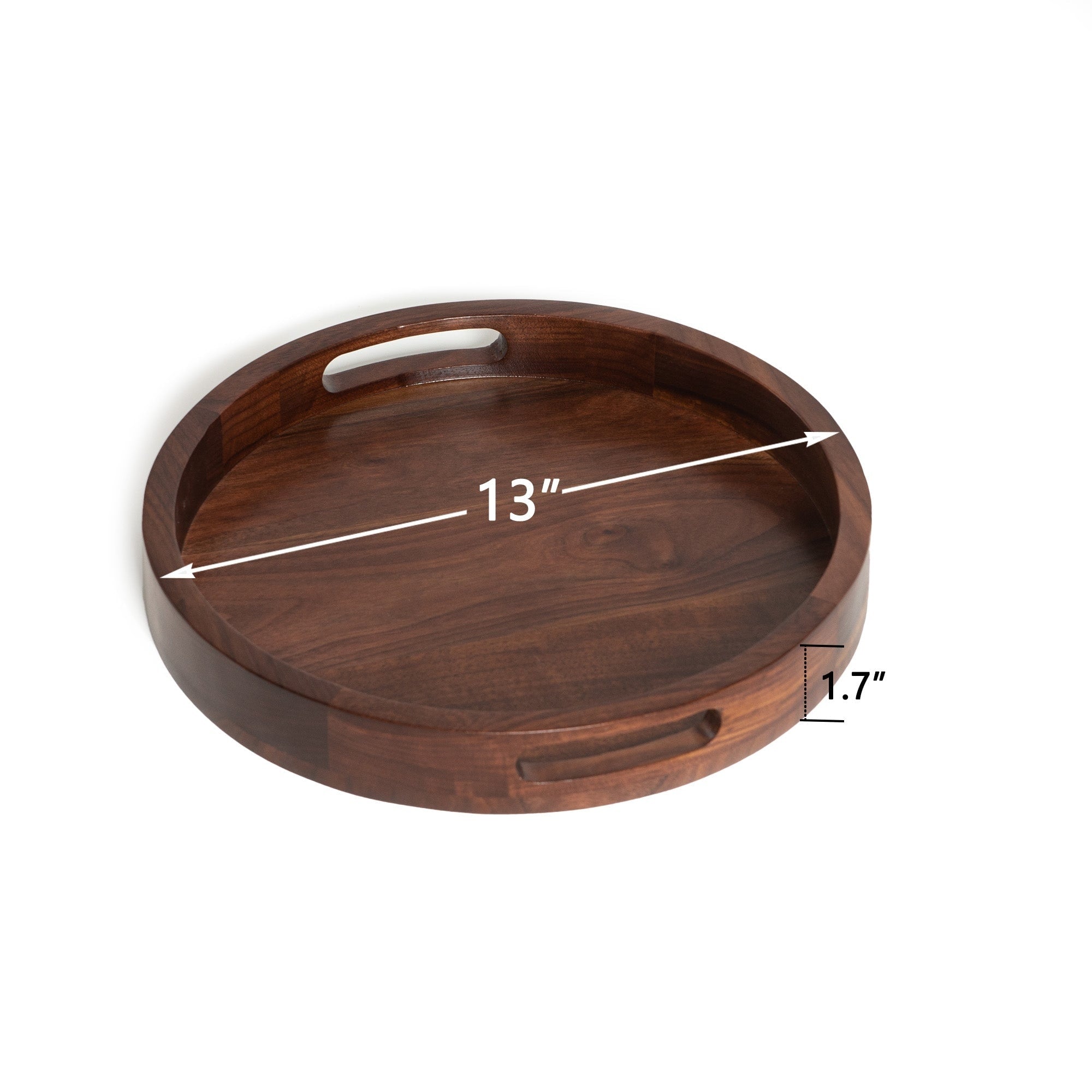 Round Black Walnut Wood Serving Tray Ottoman Tray with Handles