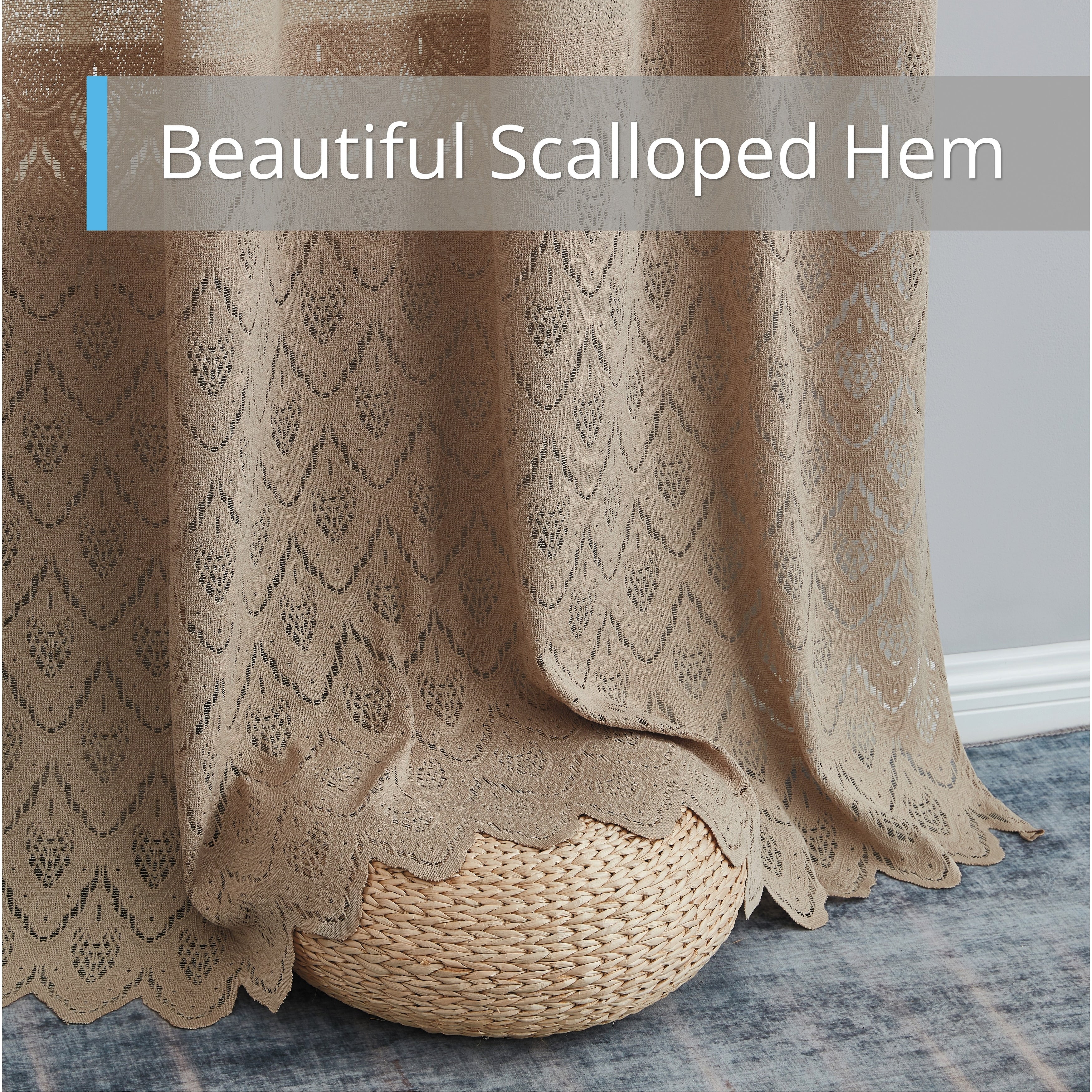 HLC.me Monaco Premium Soft Decorative Ombre Lace Semi Sheer Light Filtering Rod Pocket Window Curtain Panels - Set of 2