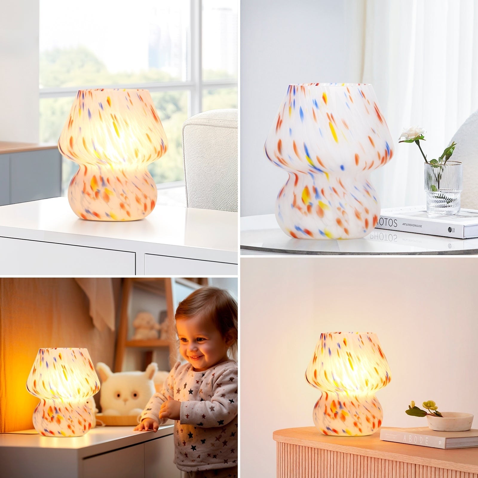 Rainbow Dots Texture Matte All-glass Table Lamp with In-line Switch - 5.75'' x 5.75'' x 7.25'' (L x W x H)