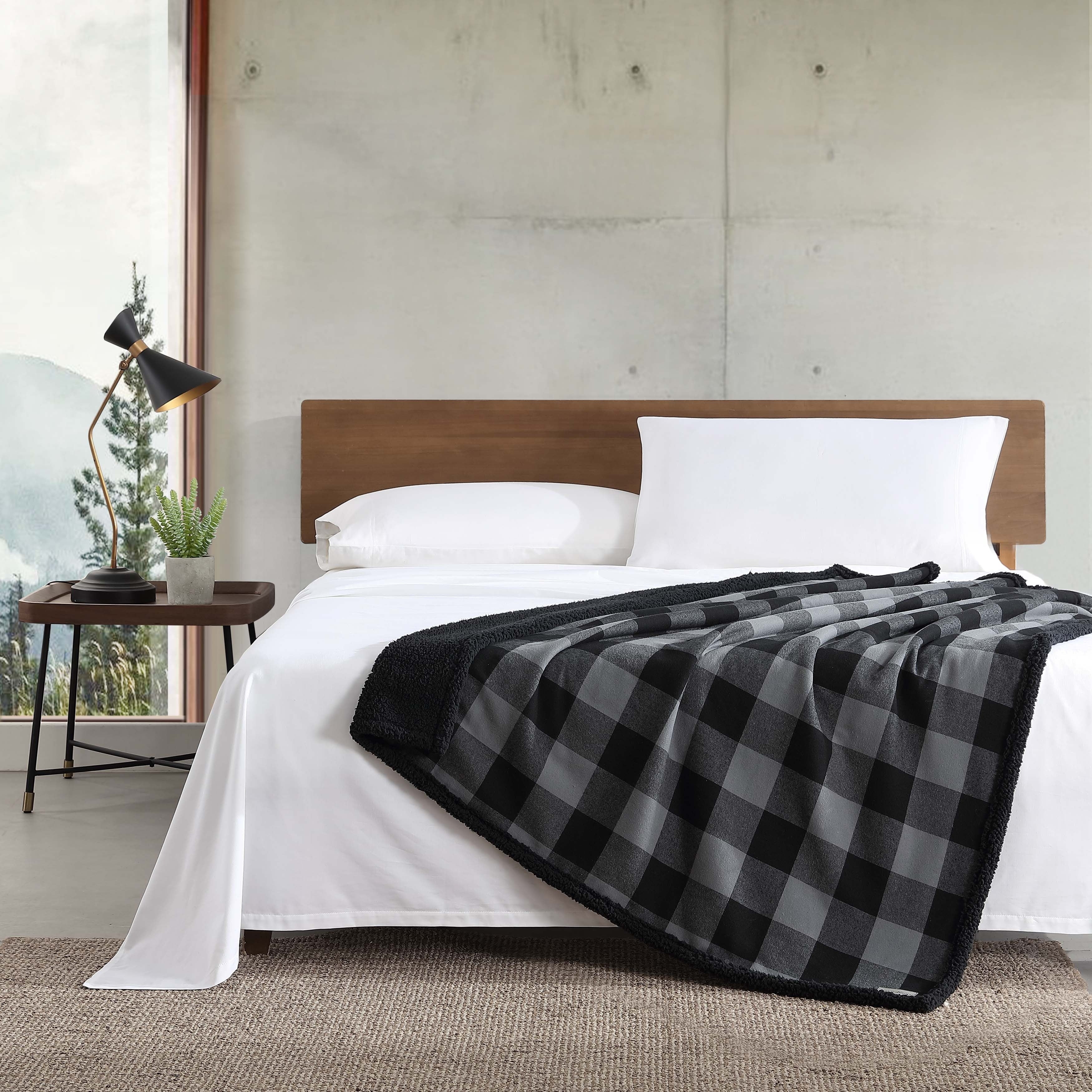 Eddie Bauer Cotton Flannel/Shearling Reverse Throw Blanket